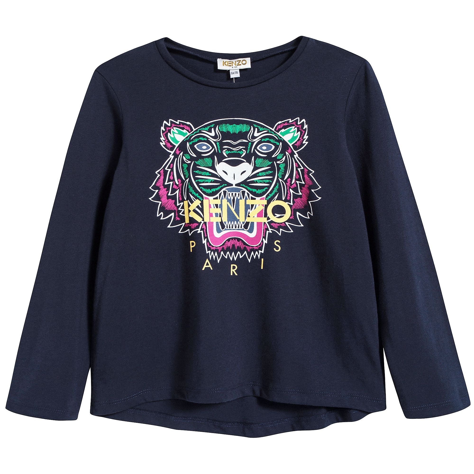 Girls Navy Tiger Logo Cotton T-shirt