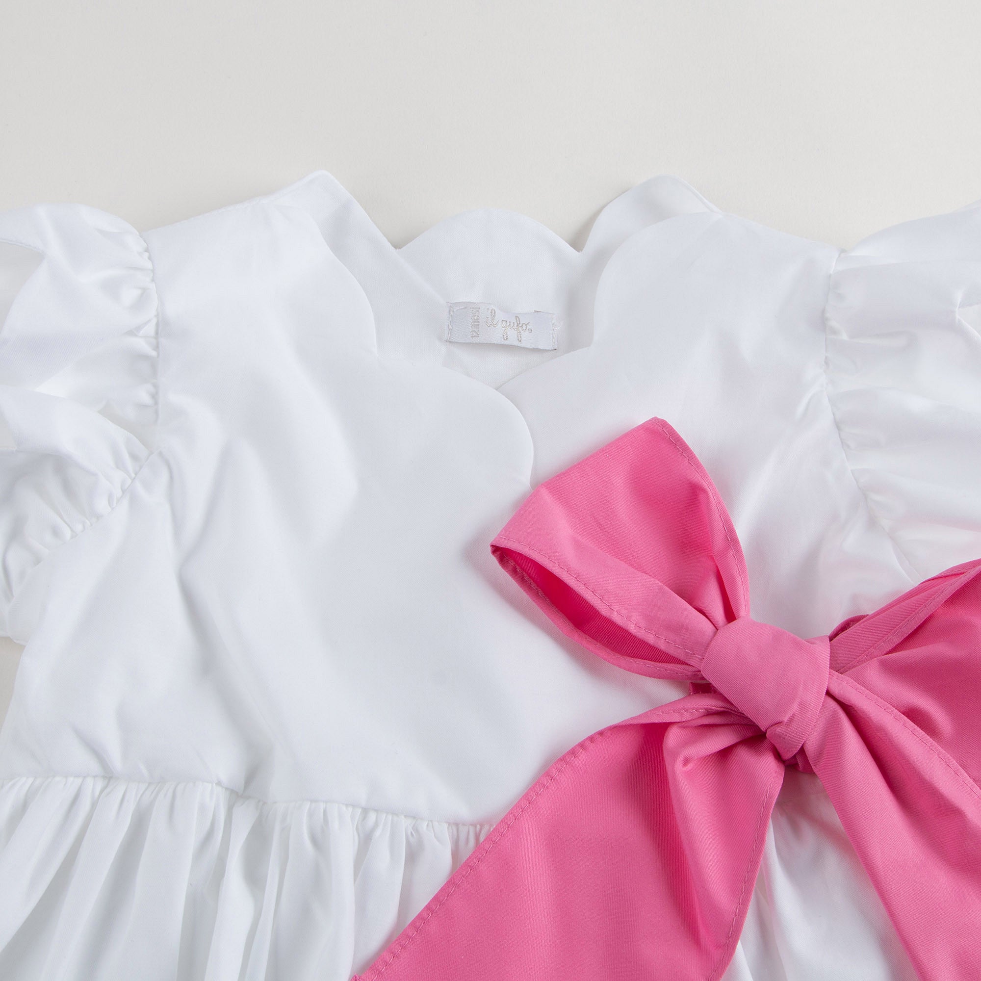 Girls White Cotton Dress with Pink Bow - CÉMAROSE | Children's Fashion Store - 3