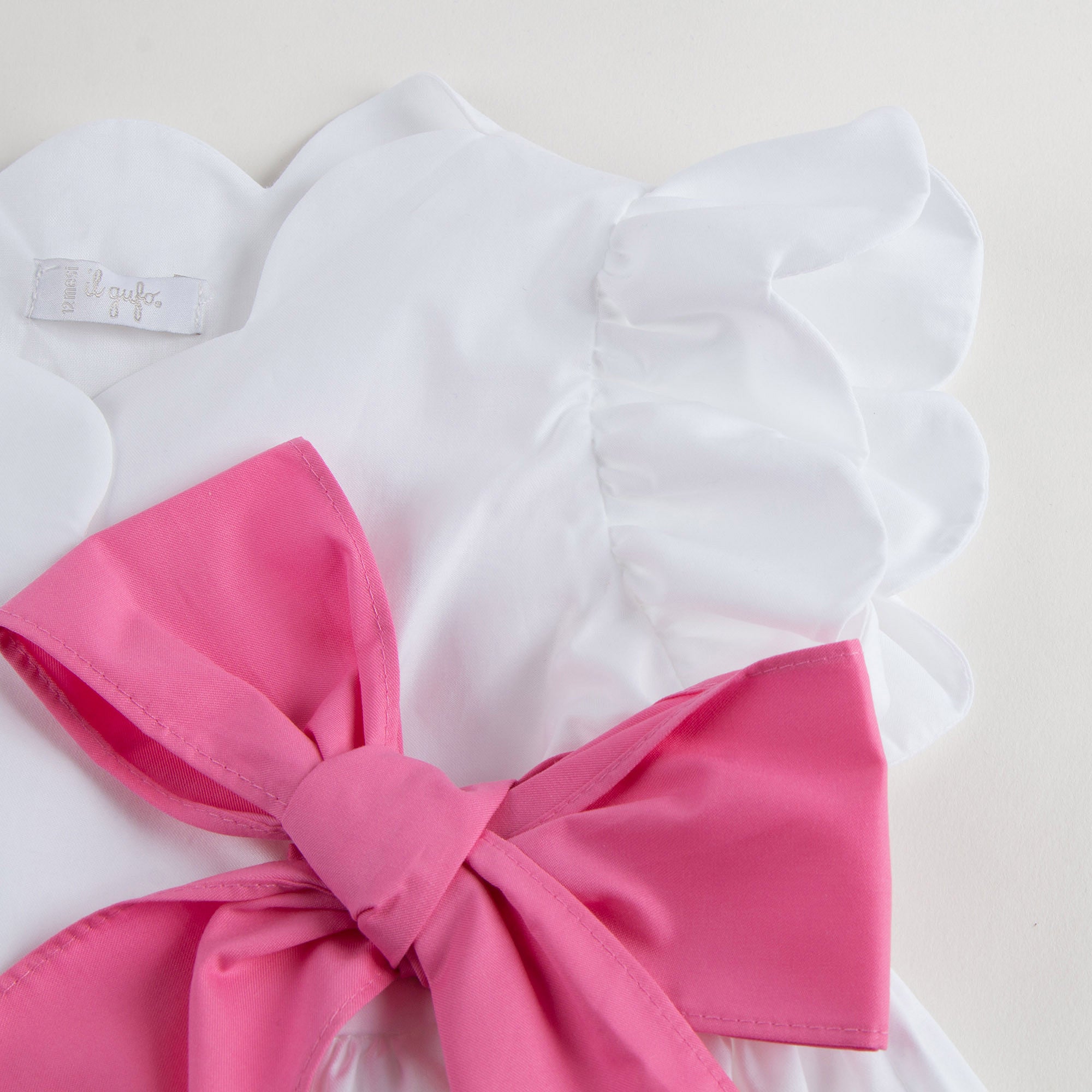 Girls White Cotton Dress with Pink Bow - CÉMAROSE | Children's Fashion Store - 4