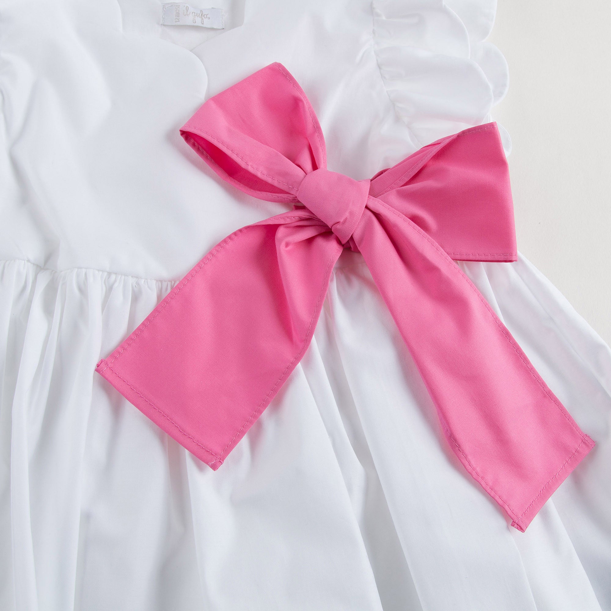 Girls White Cotton Dress with Pink Bow - CÉMAROSE | Children's Fashion Store - 5