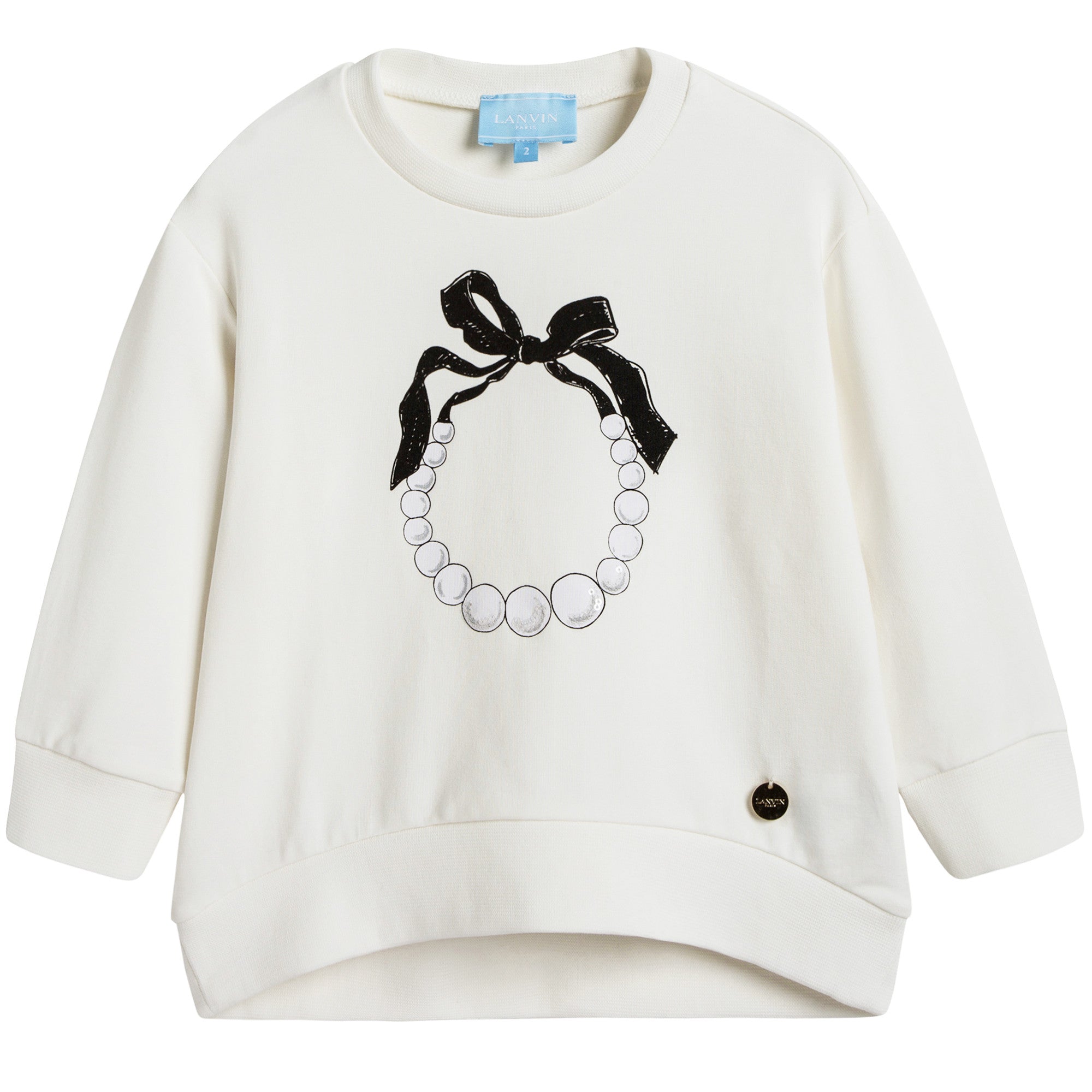 Girls White Necklace Printed Sweatshirt