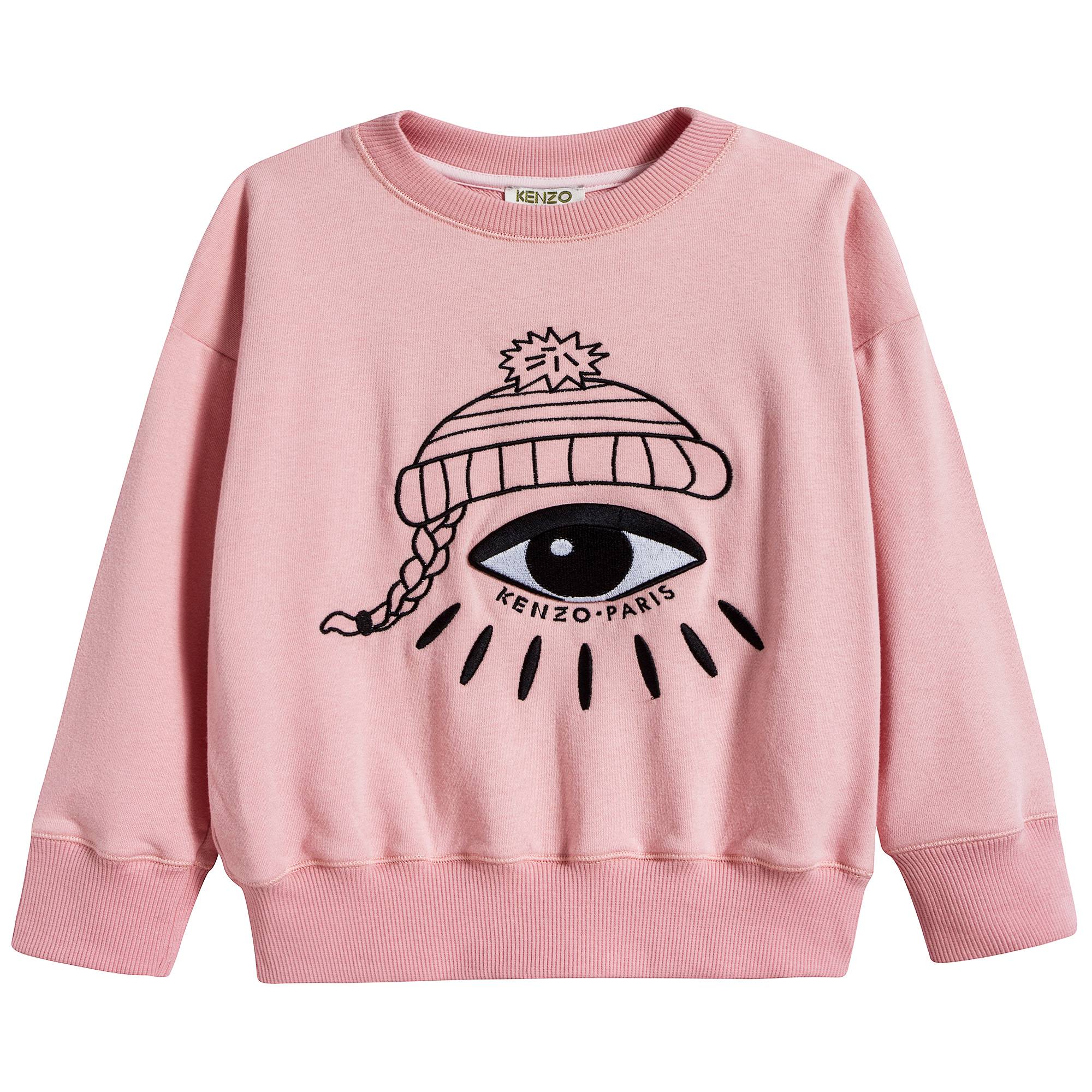 Girls Middle Pink With Eyes Cotton Sweatshirt