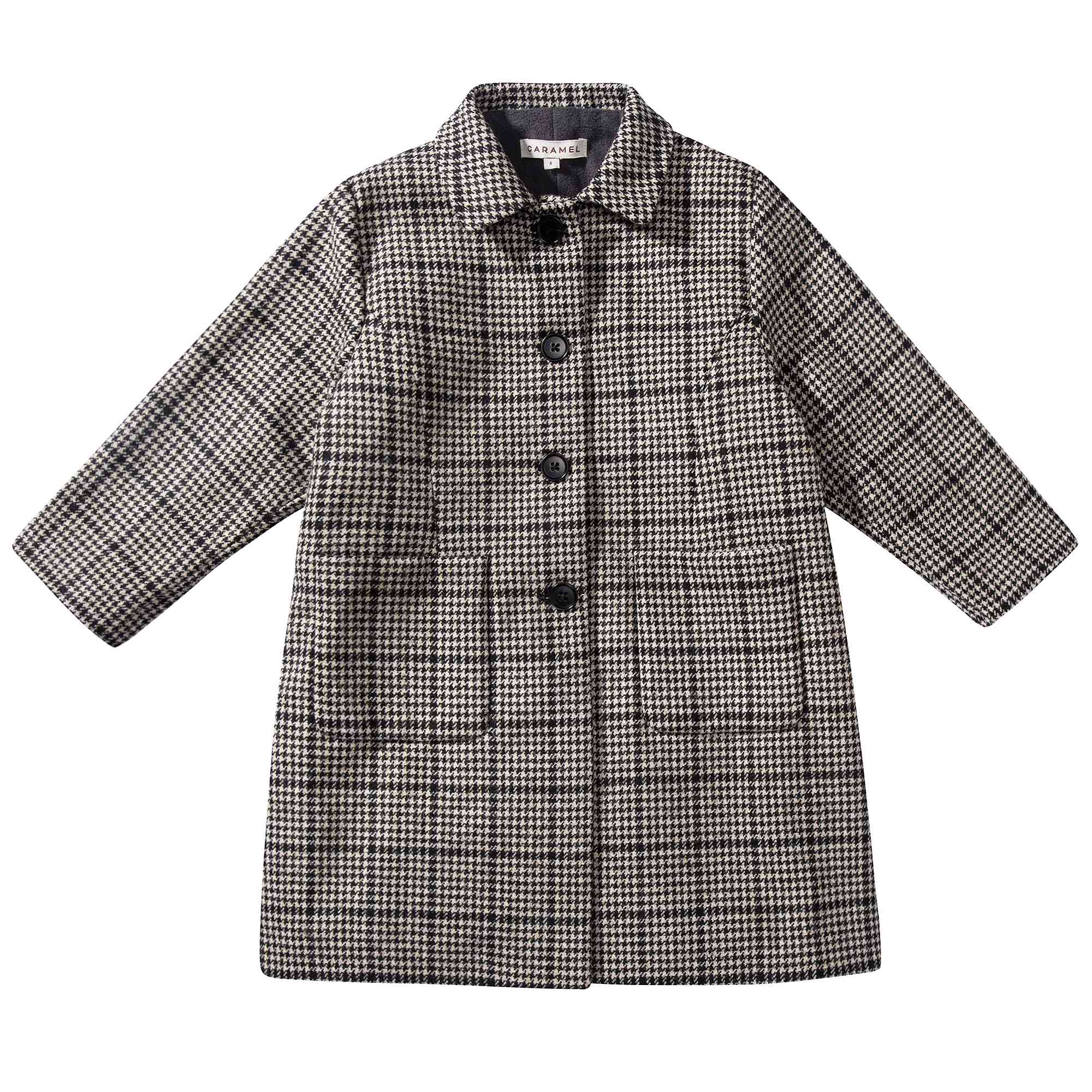 Baby  &  Girls  Black  Houndstooth   Wool  Coat