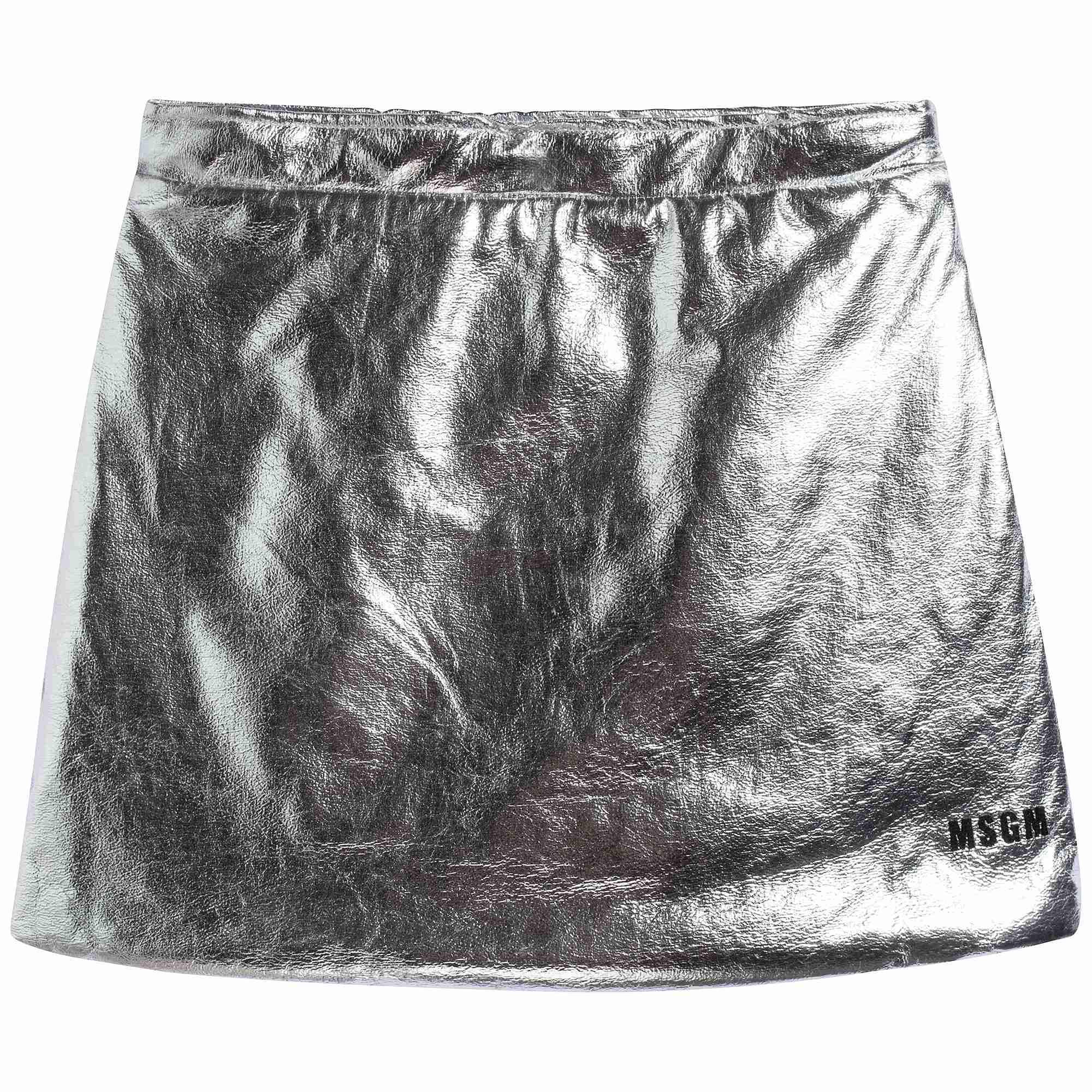 Girls Silver Eco Leather Skirt