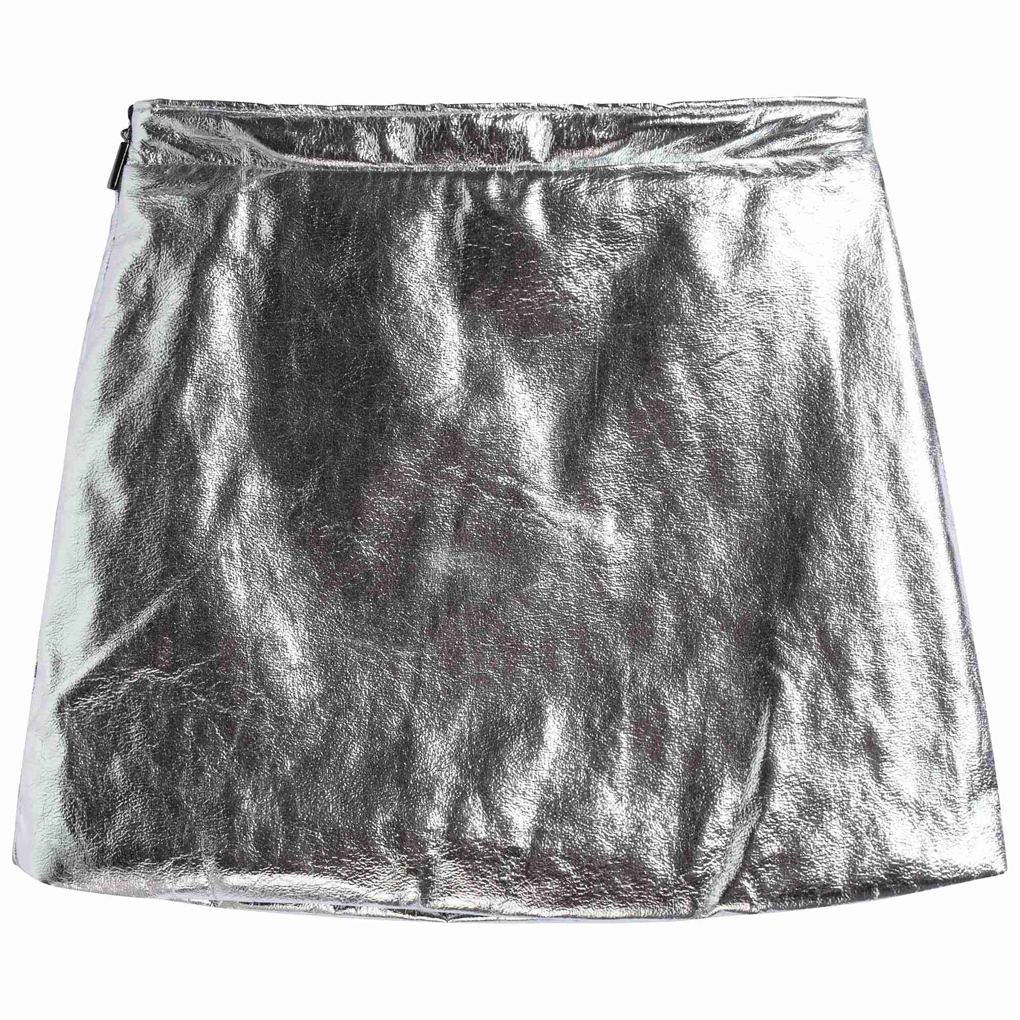 Girls Silver Eco Leather Skirt