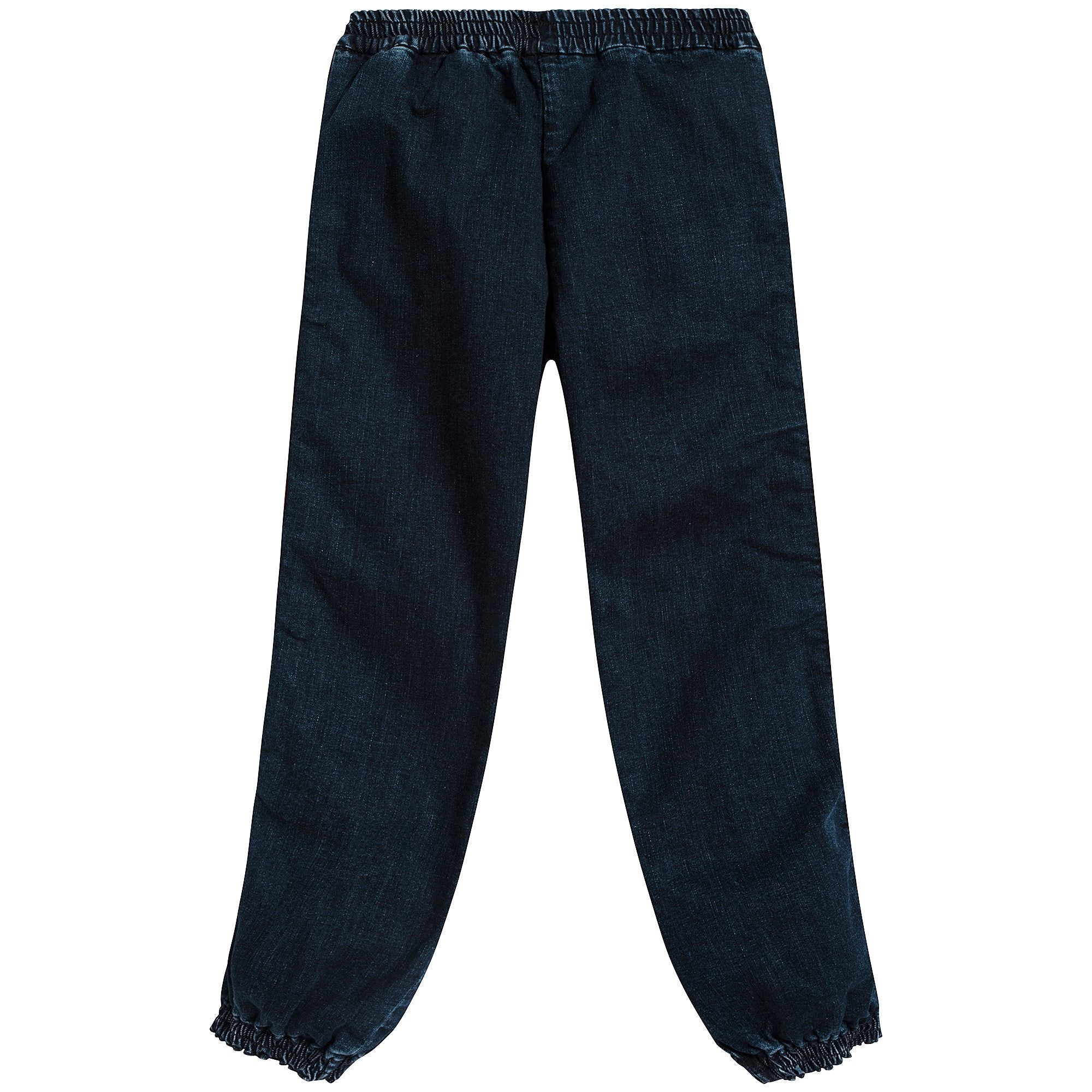 Boys Denim Blue Logo Cotton Trousers