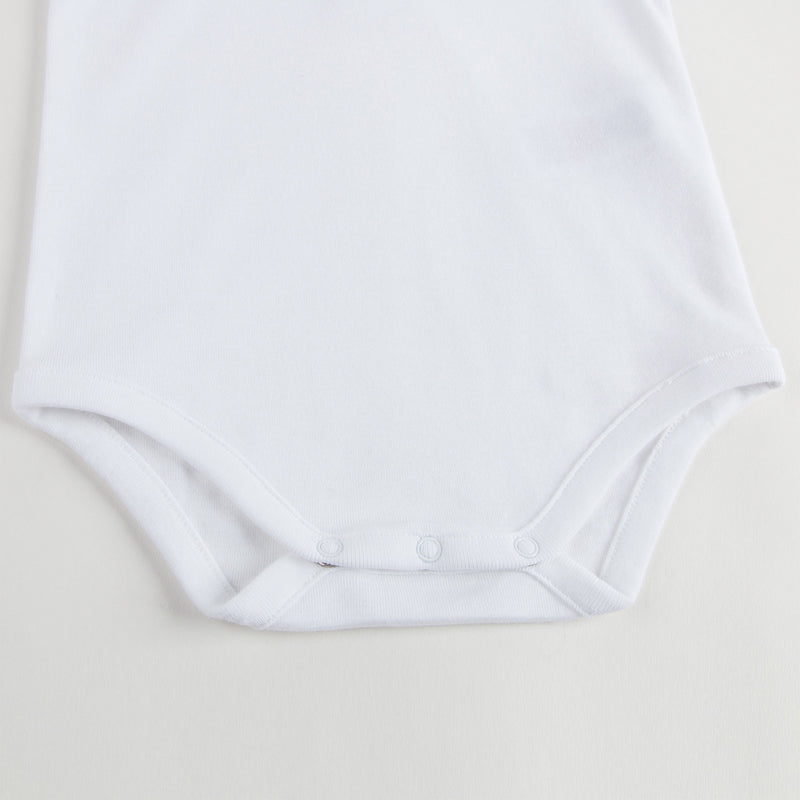 Baby White Cotton Babysuit With Check Collar