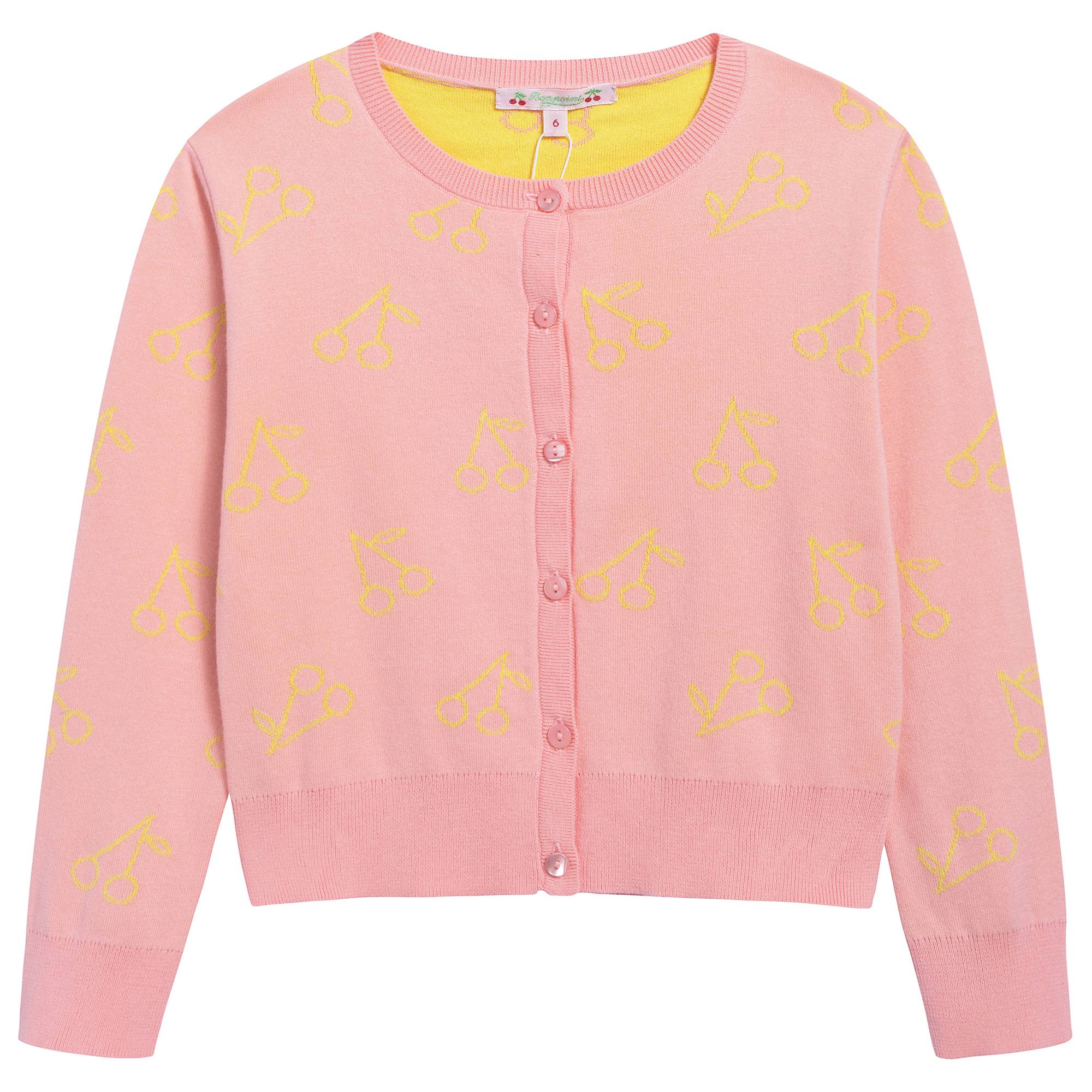 女童粉色黄樱桃印花针织开衫