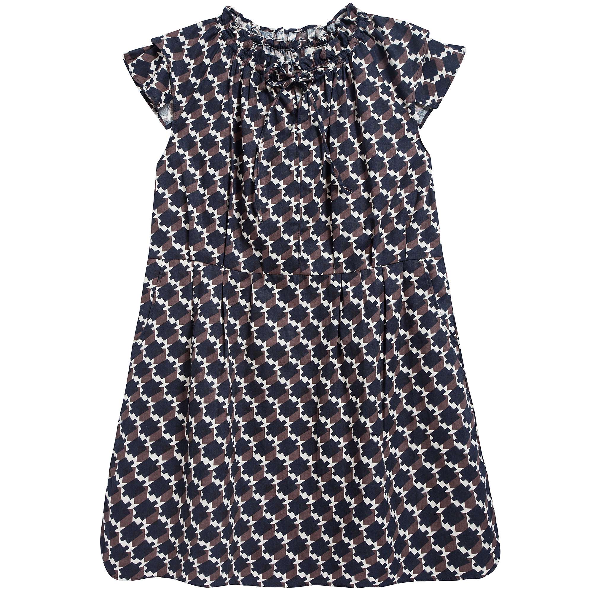 Girls Blue & Chocolate Cotton Woven Dress