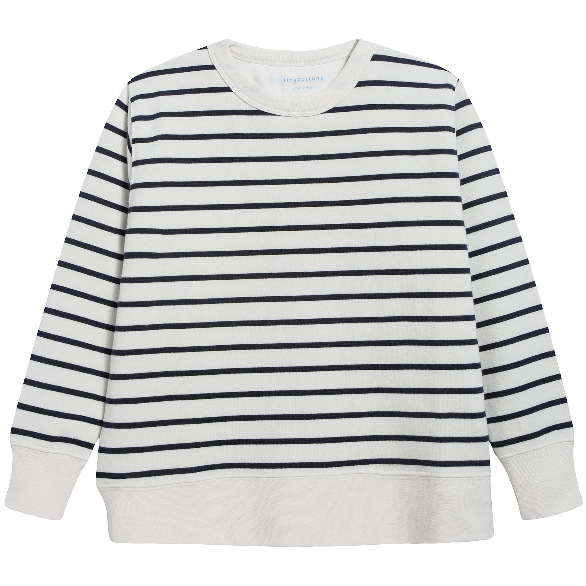 Girls Off White & Navy Small Stripes Sweatshirt