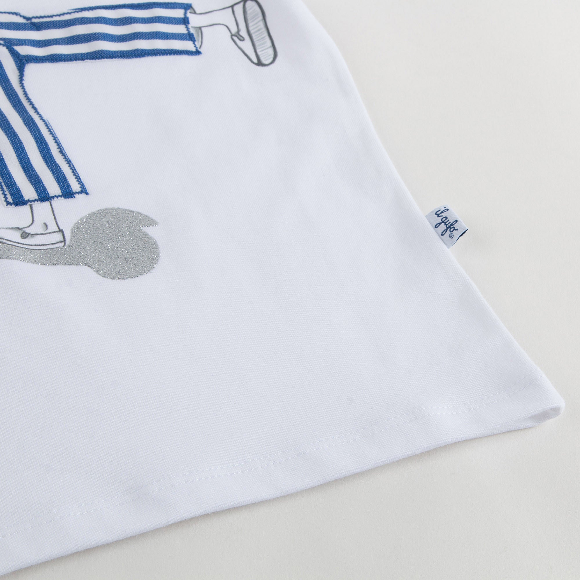 Girls White With Blue stripe Cotton Jersey T-Shirt - CÉMAROSE | Children's Fashion Store - 6