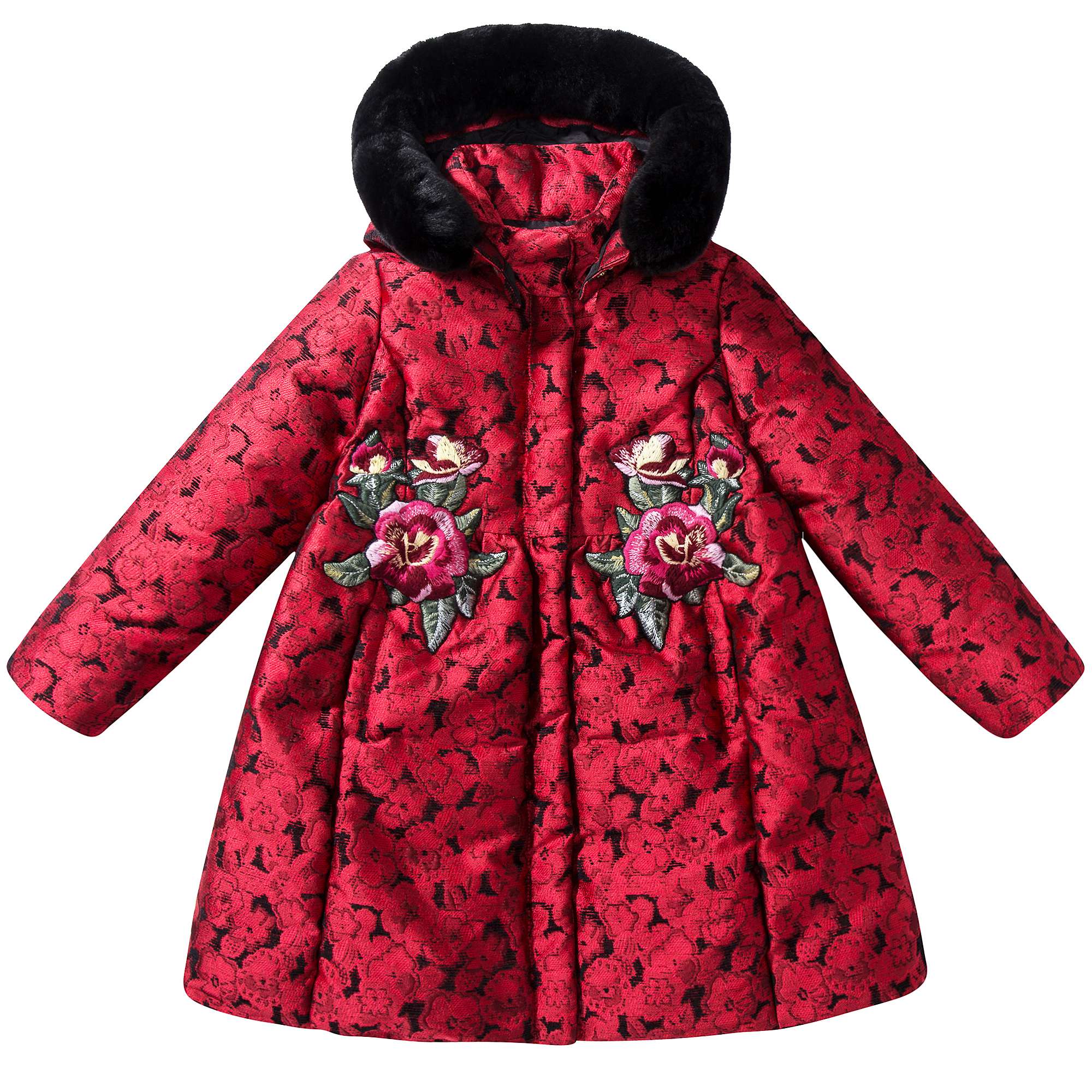 Girls  Red  &  Black  fur collar   Coat