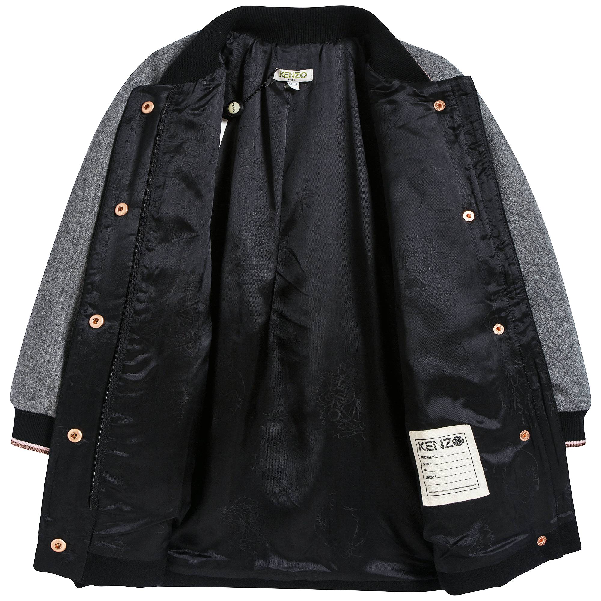 Girls Black & Grey Wool Coat