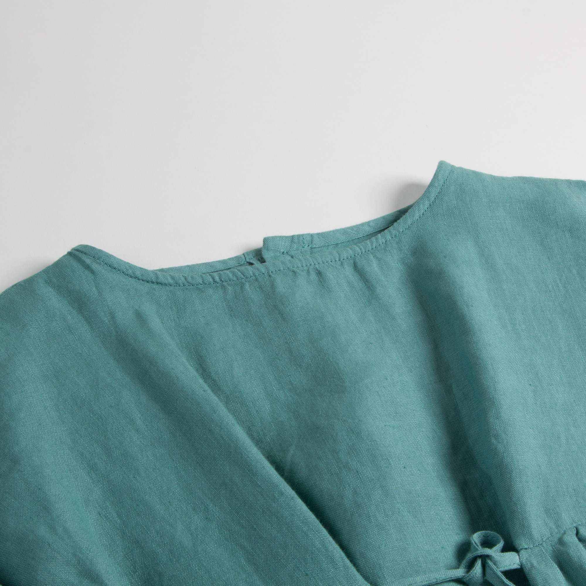 Girls White Sage Green Linen Dress