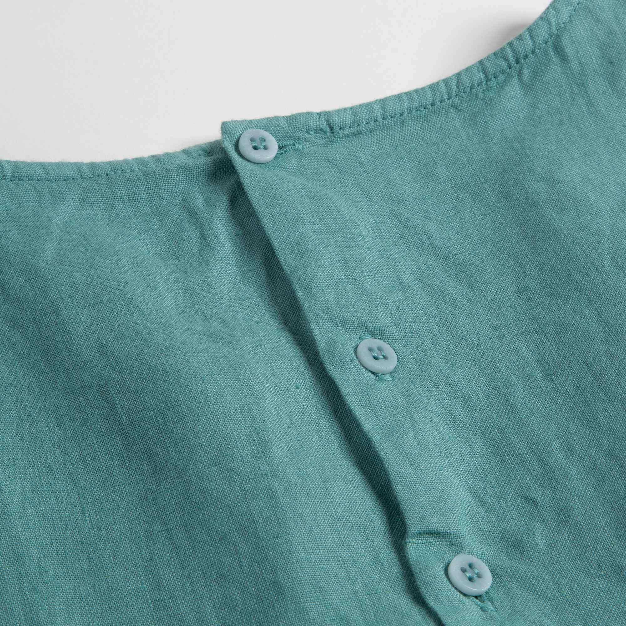 Girls White Sage Green Linen Dress