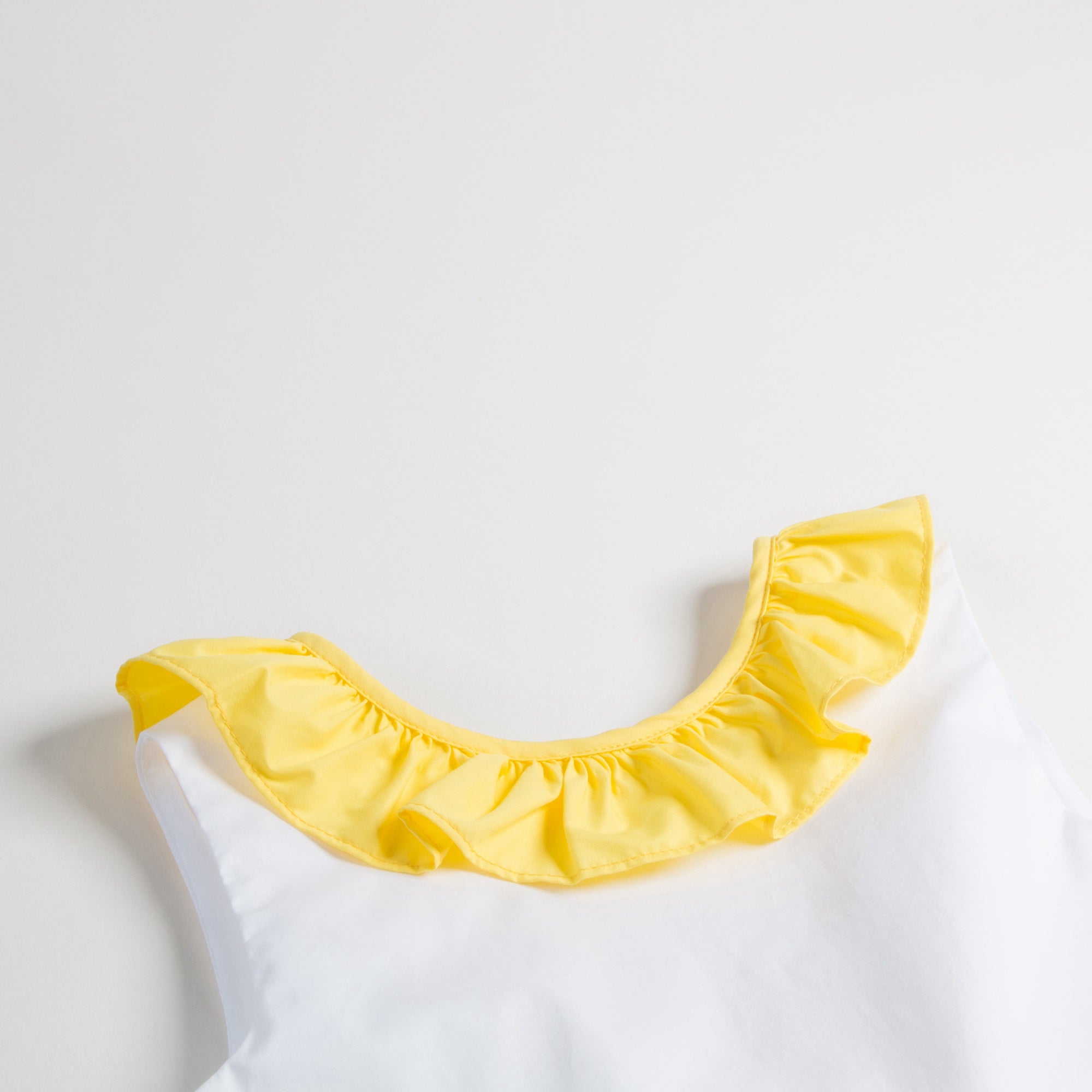 Girls White & Yellow Broom Cotton Sleeveless  Dress