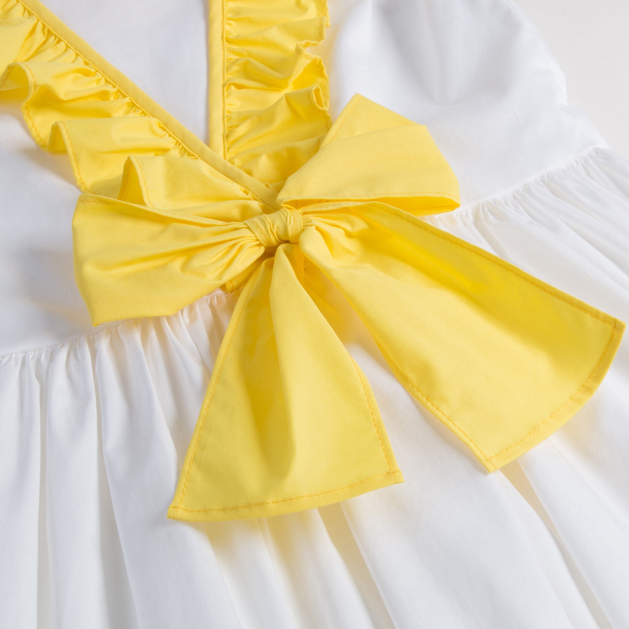 Girls White & Yellow Broom Cotton Sleeveless  Dress