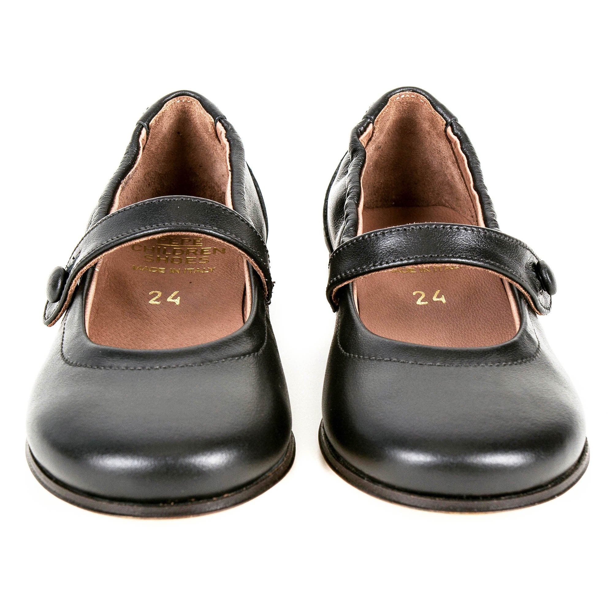 Girls Black Cowskin Leather Shoes