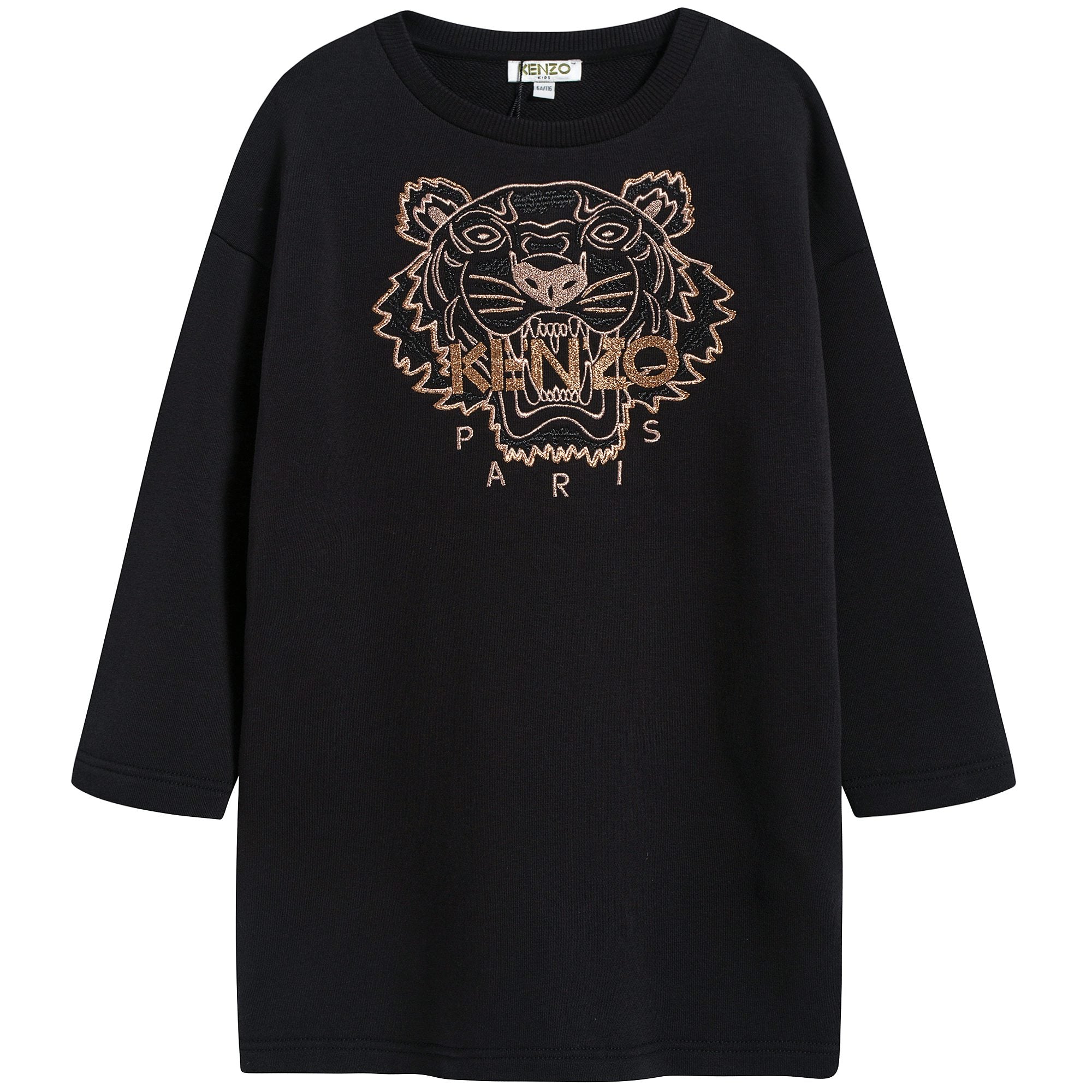 Girls Black Tiger Printed Cotton Dress
