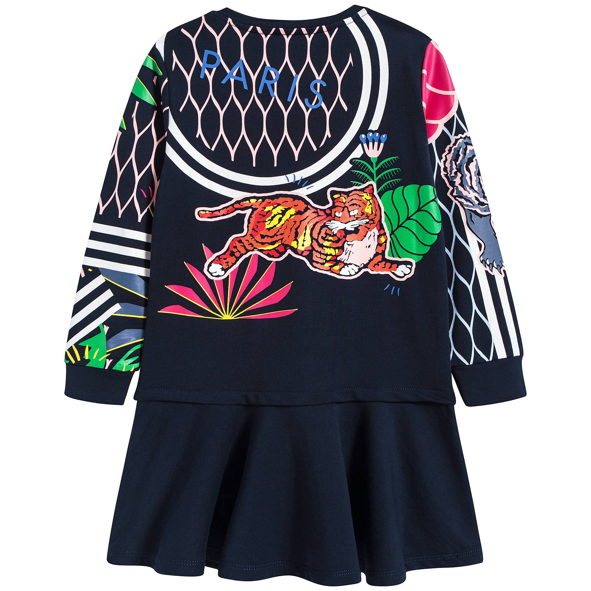 Girls Navy Printed Cotton Dress