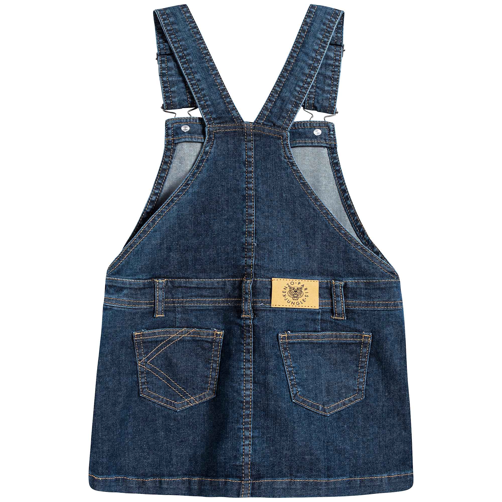 Girls Denim Blue Cotton Strap Dress