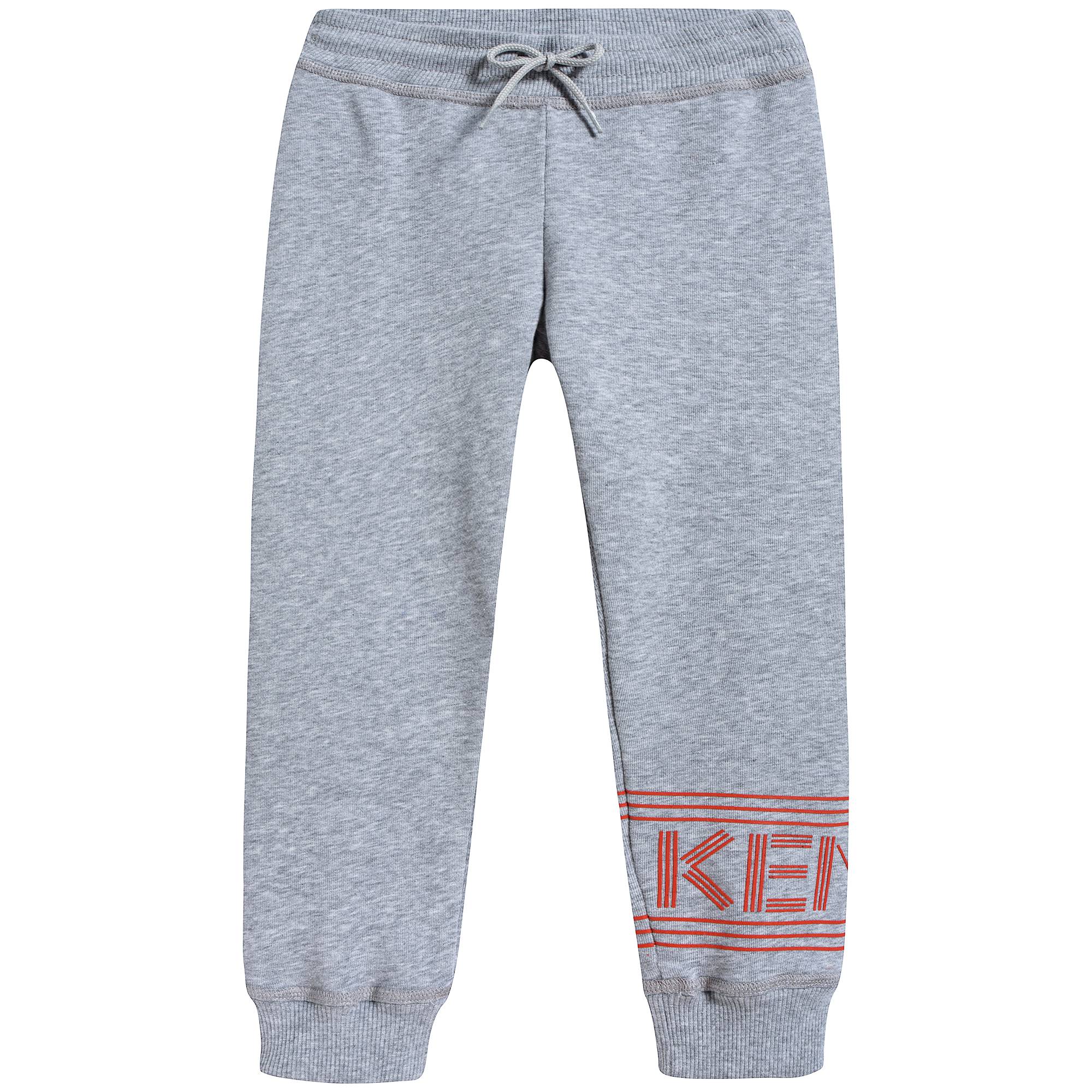 Girls Marl Grey Logo Cotton Trousers