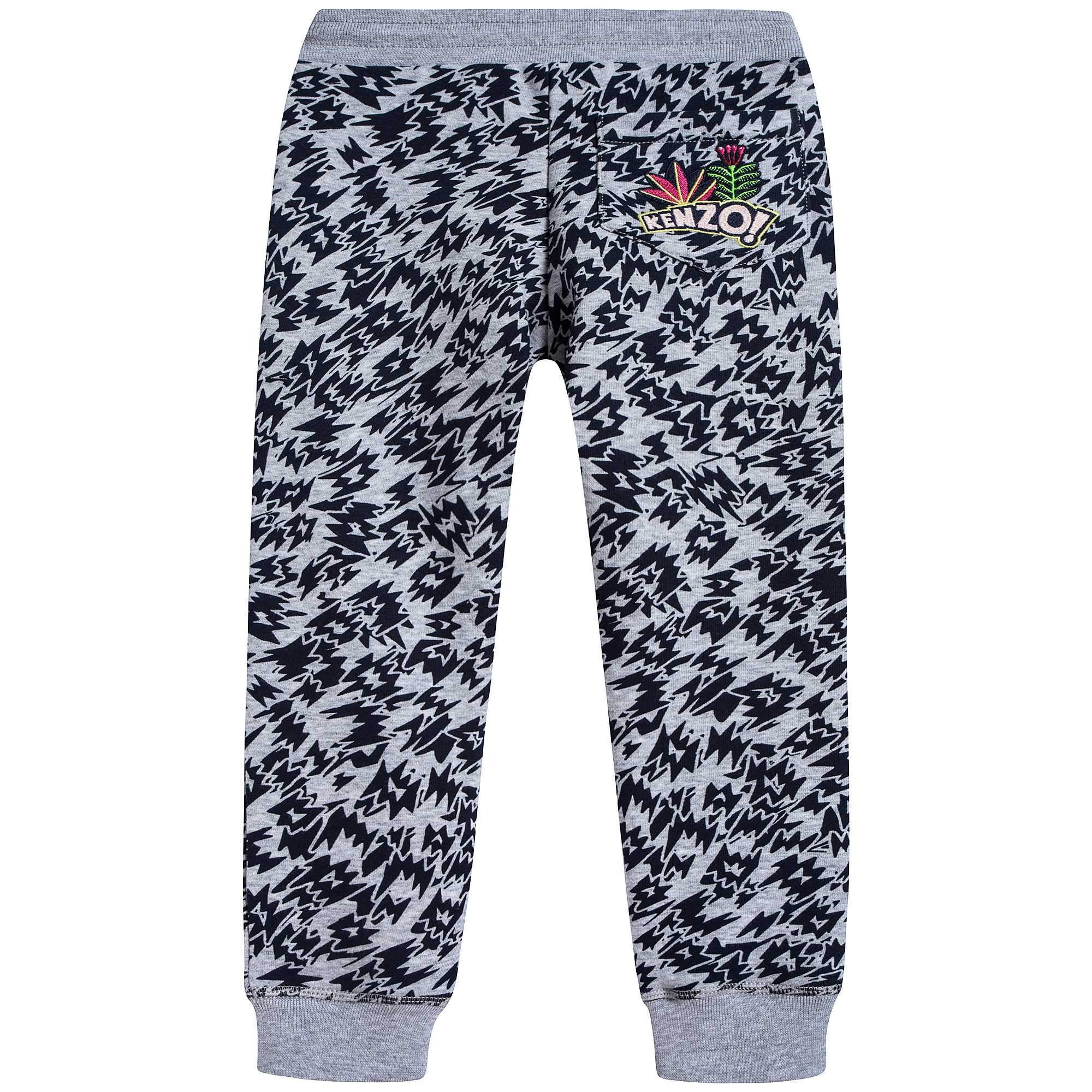 Girls Marl Grey Printed Cotton Trousers