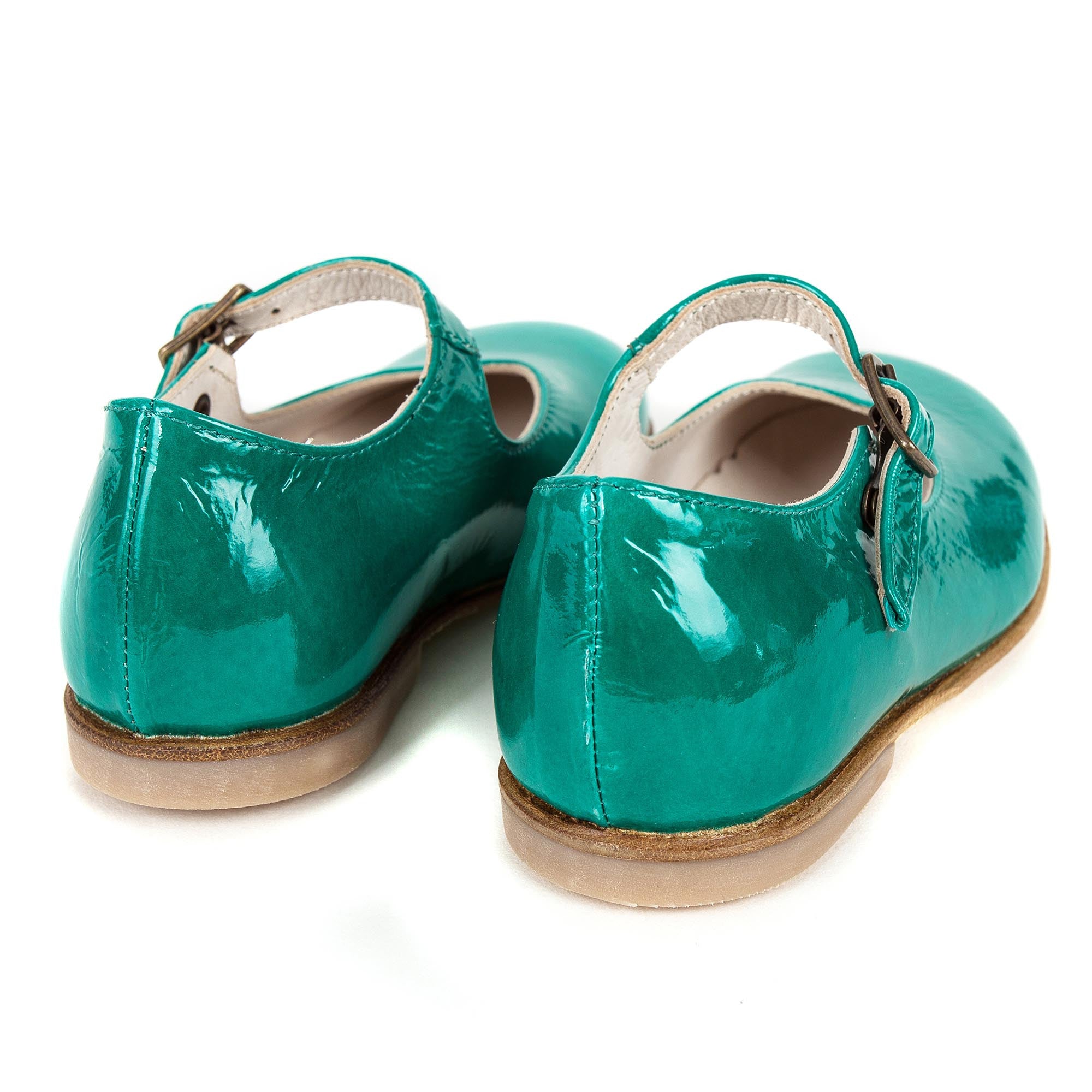 Girls Green Lambskin Leather Shoes