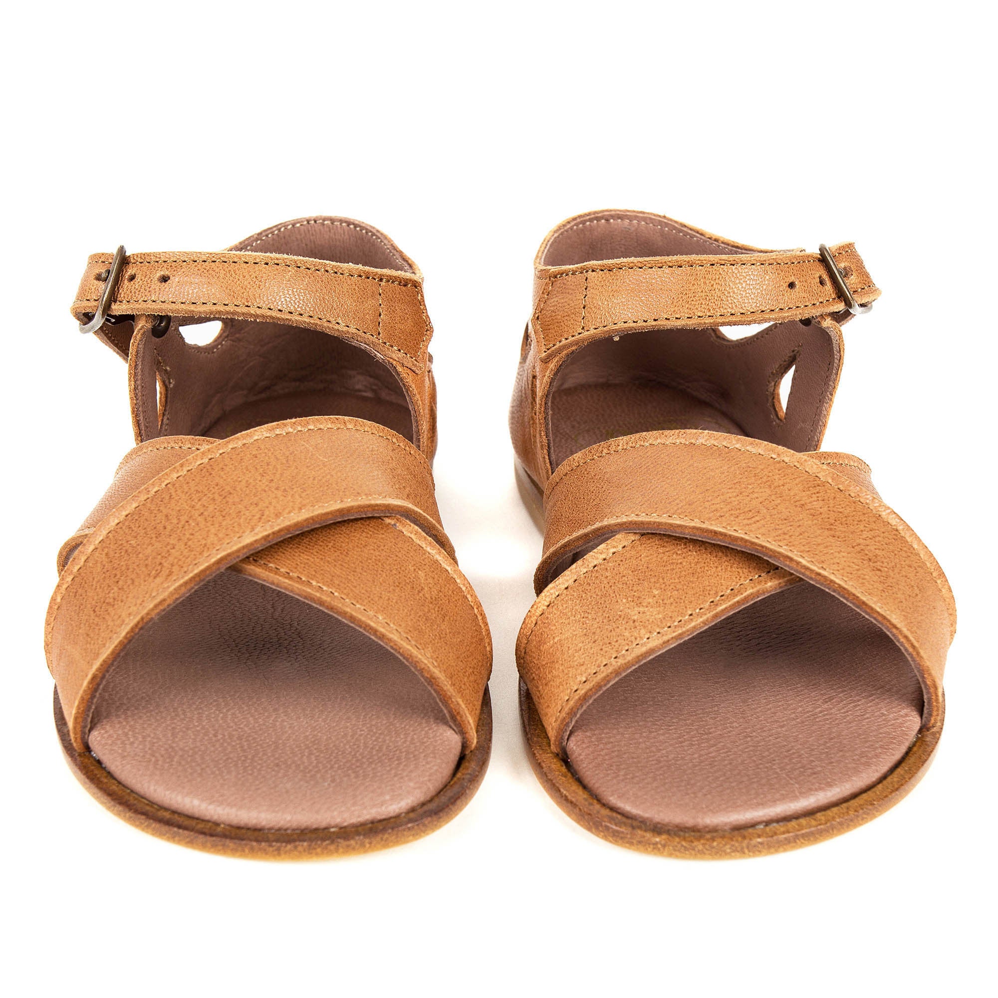 Girls Beige Lambskin Leather Sandals