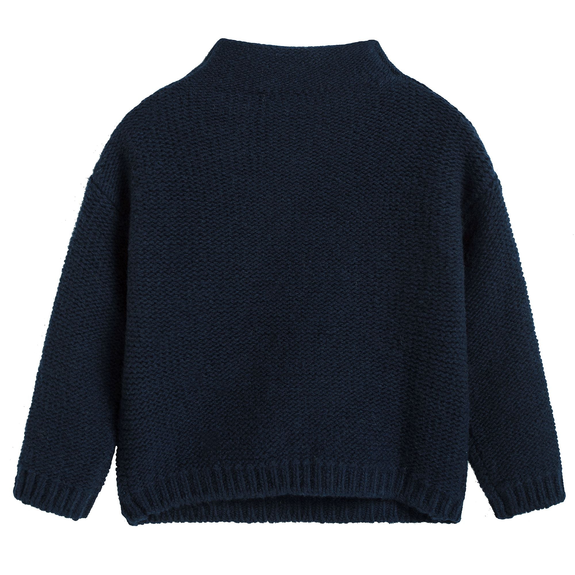 Girls Navy Blue Wool Sweater Leaves Hollow