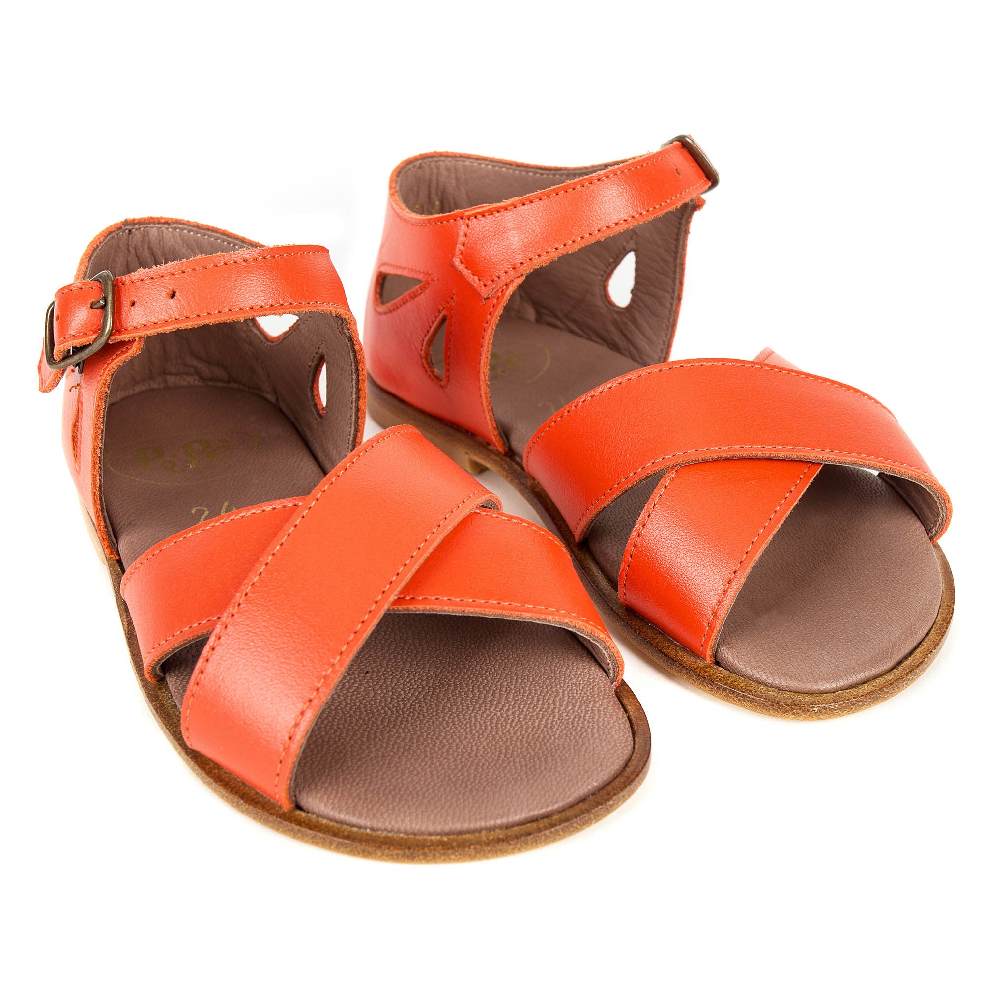 Girls Orange Cowskin Leather Sandals