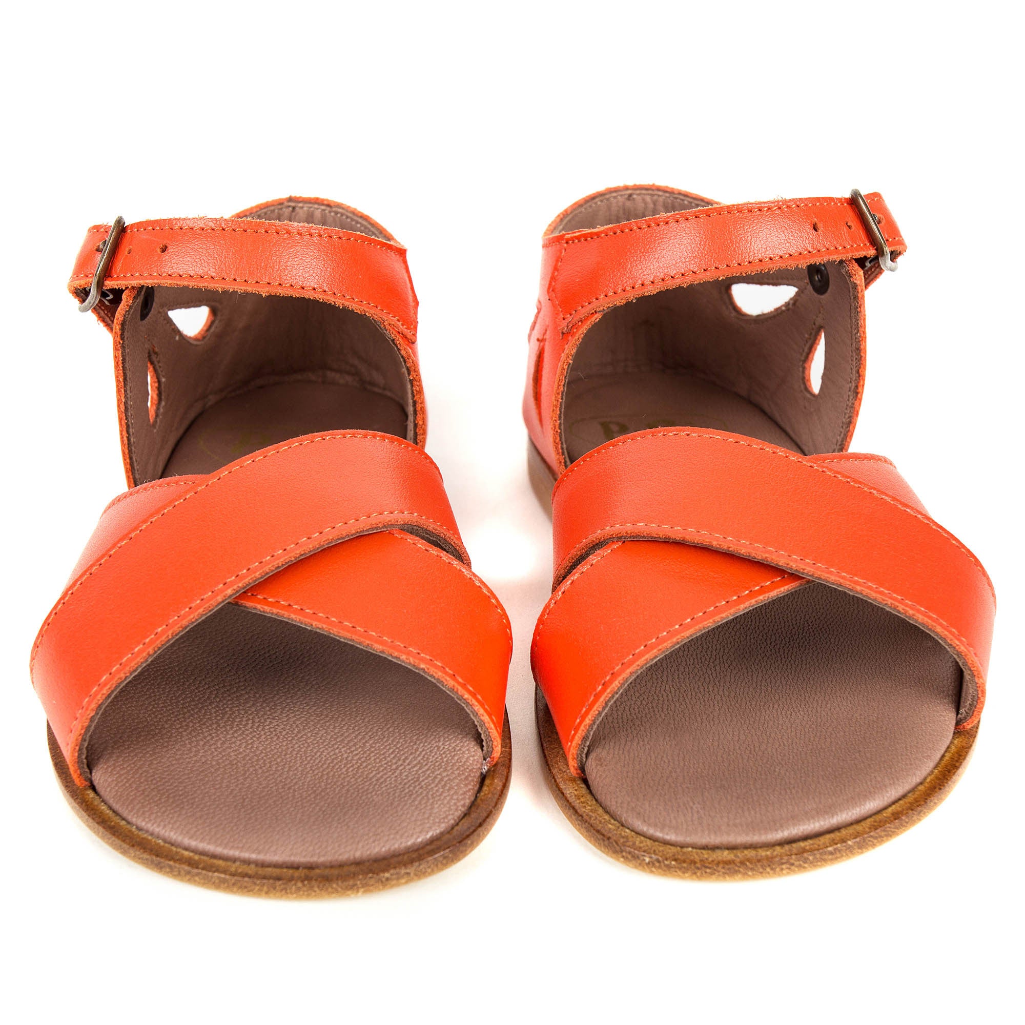 Girls Orange Cowskin Leather Sandals