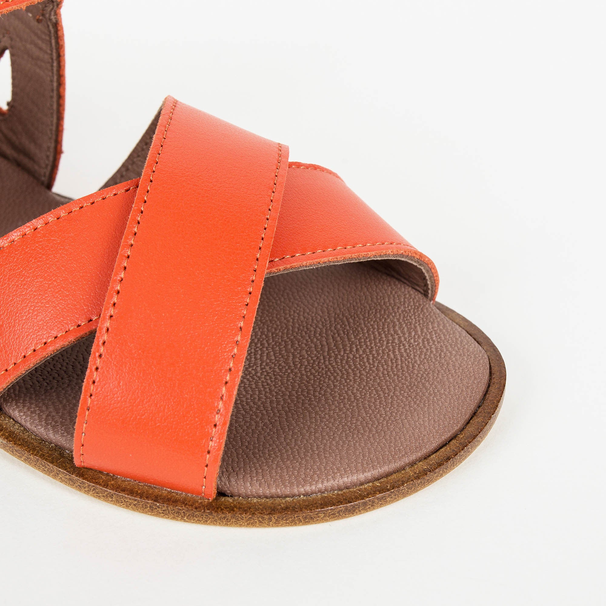 Girls Orange Cowskin Leather Sandals