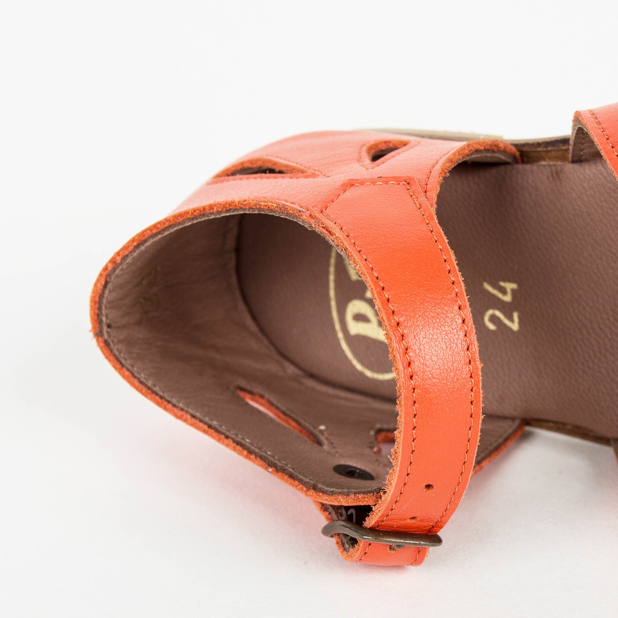 Girls Orange Cowskin Leather Sandals