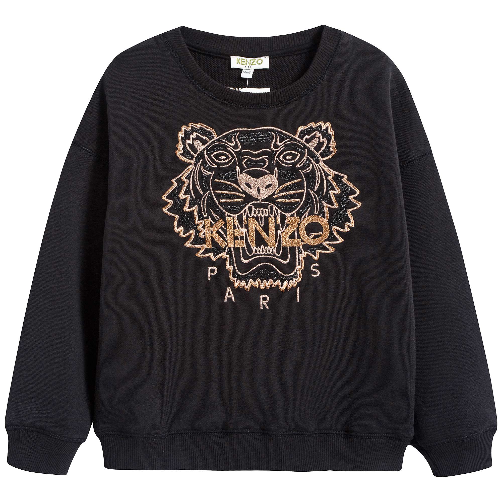 Girls Black Tiger Printed Cotton Sweatshirt