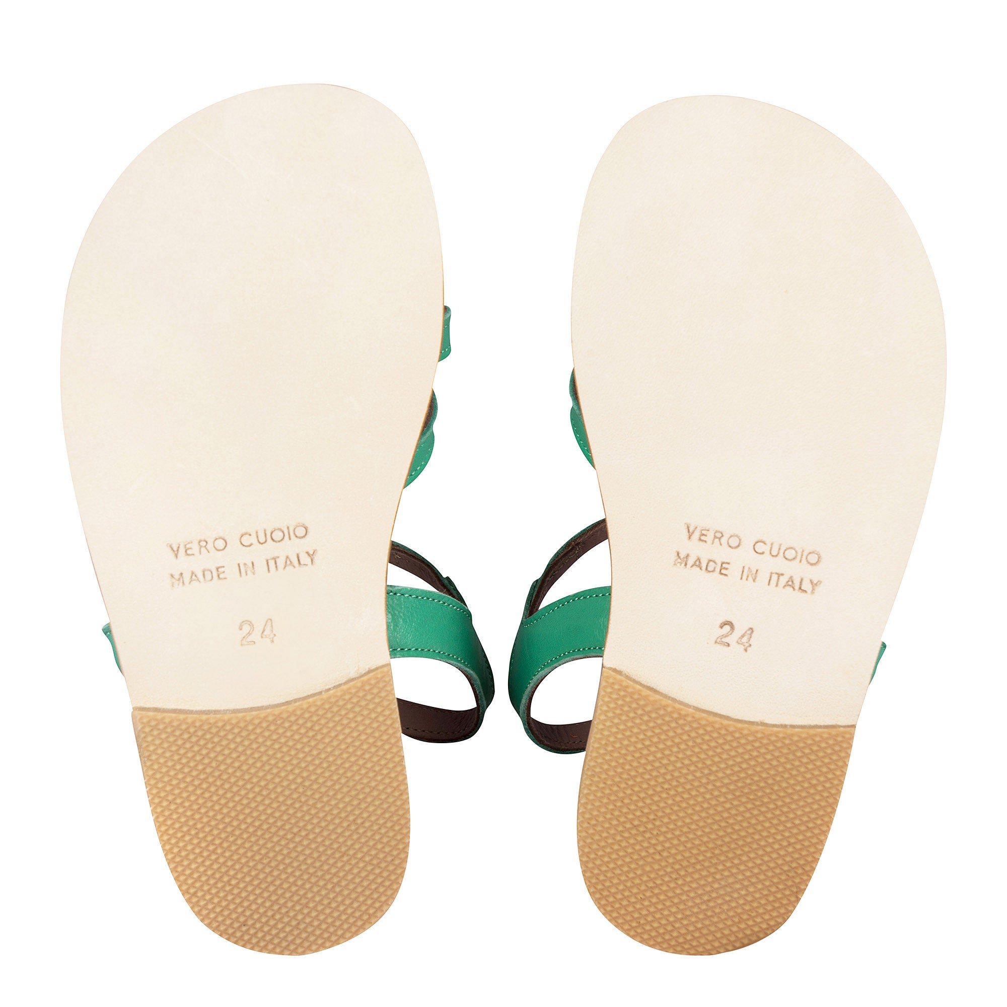 Girls Green Cowskin Leather Sandals