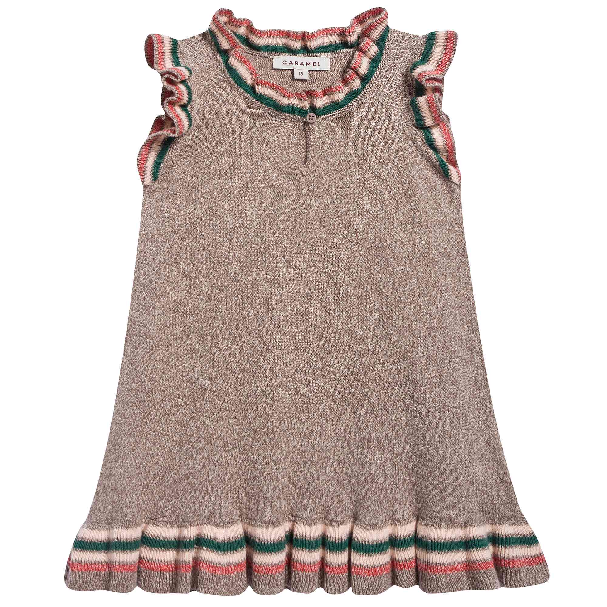 Girls Mocha Cotton Knitwear Dress