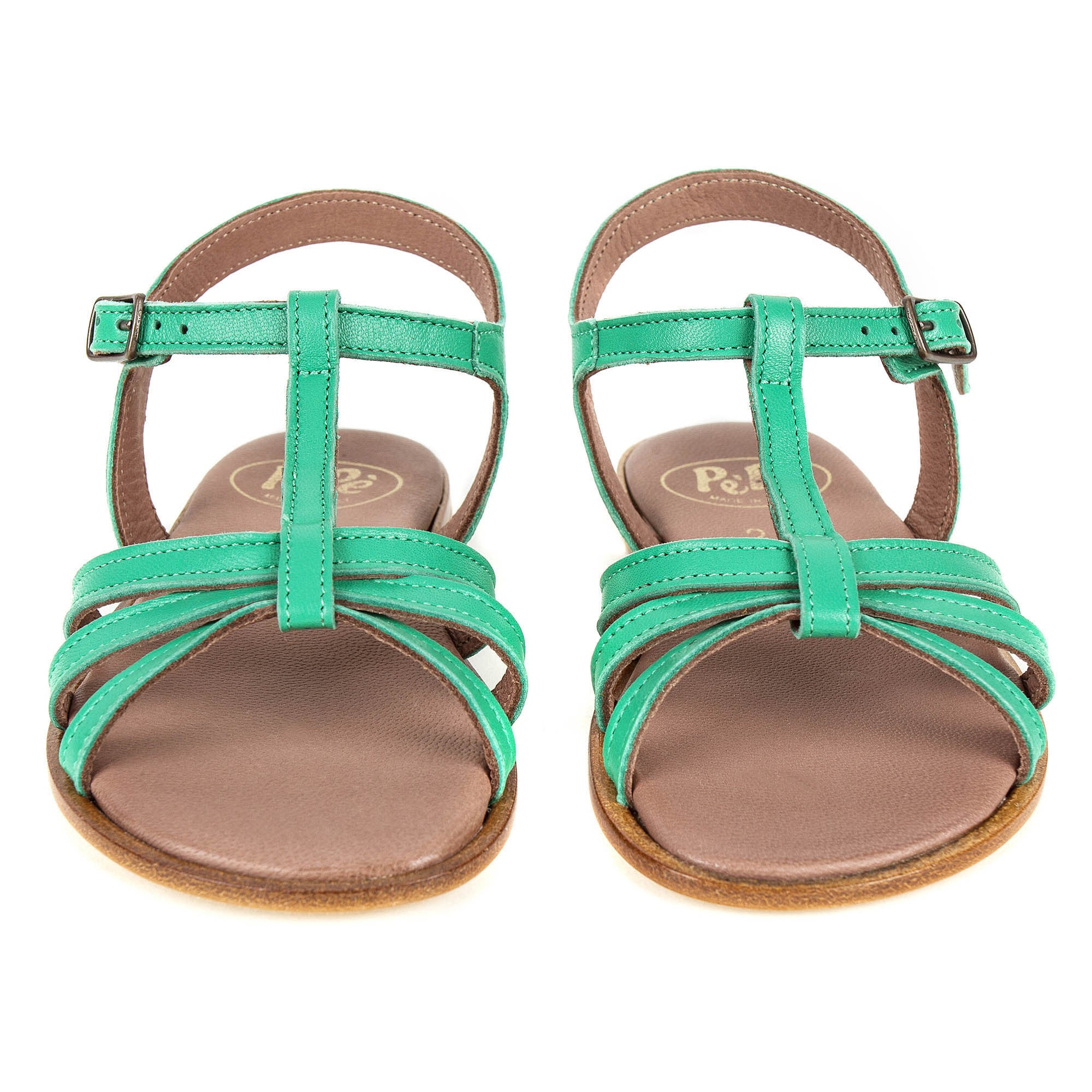 Girls Green Cowskin Leather Sandals