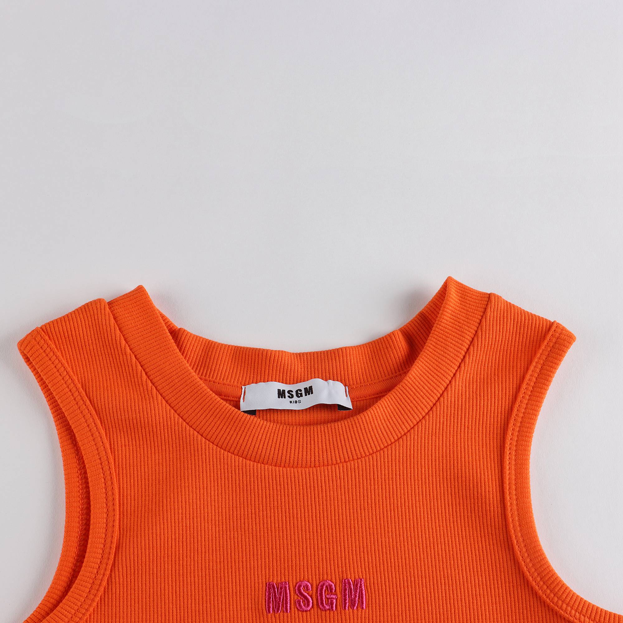 Girls Orange Logo Cotton Tank Top