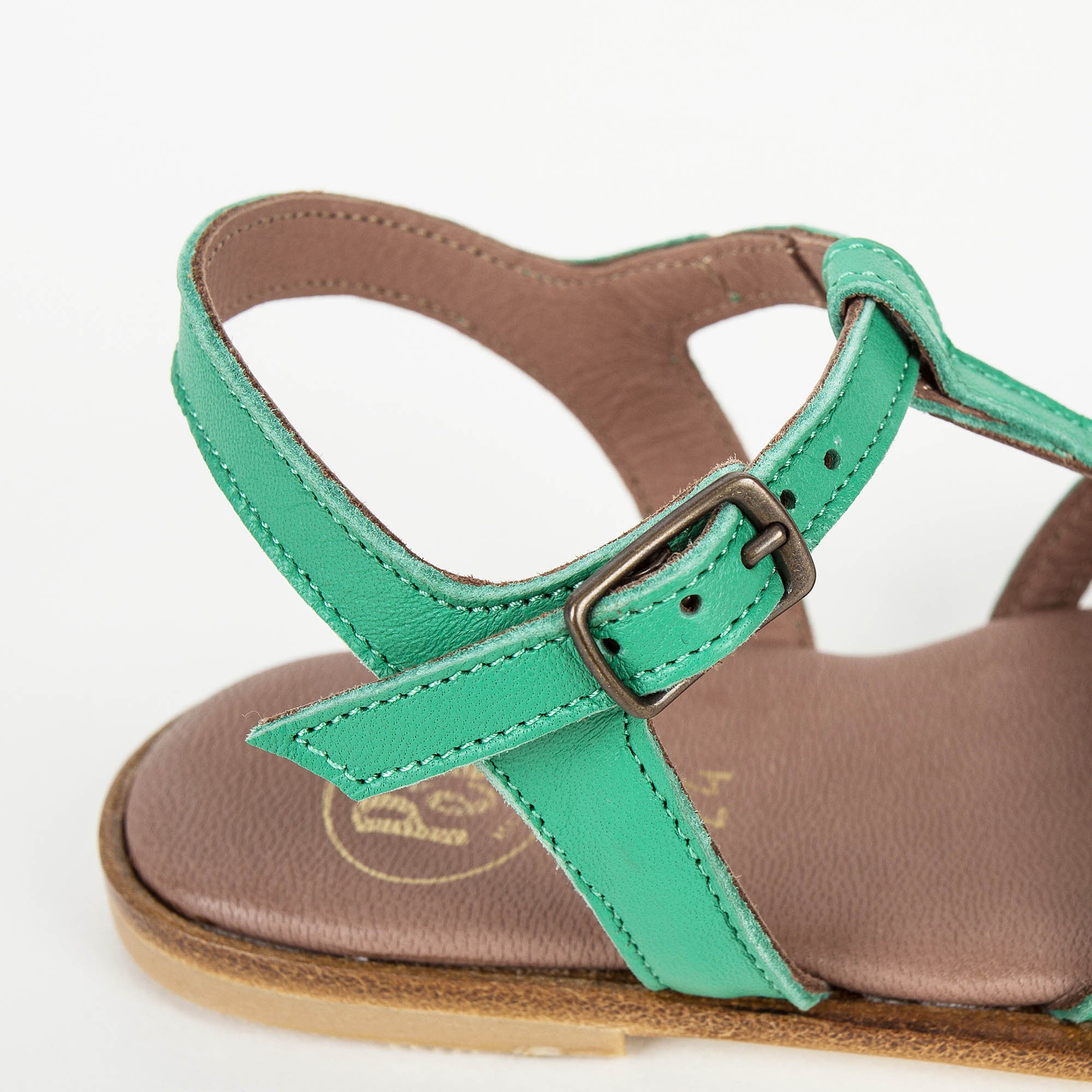 Girls Green Cowskin Leather Sandals