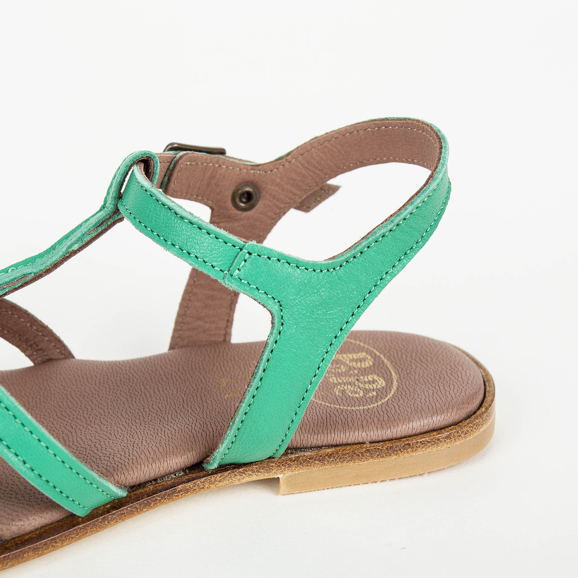 Girls Green Cowskin Leather Sandals