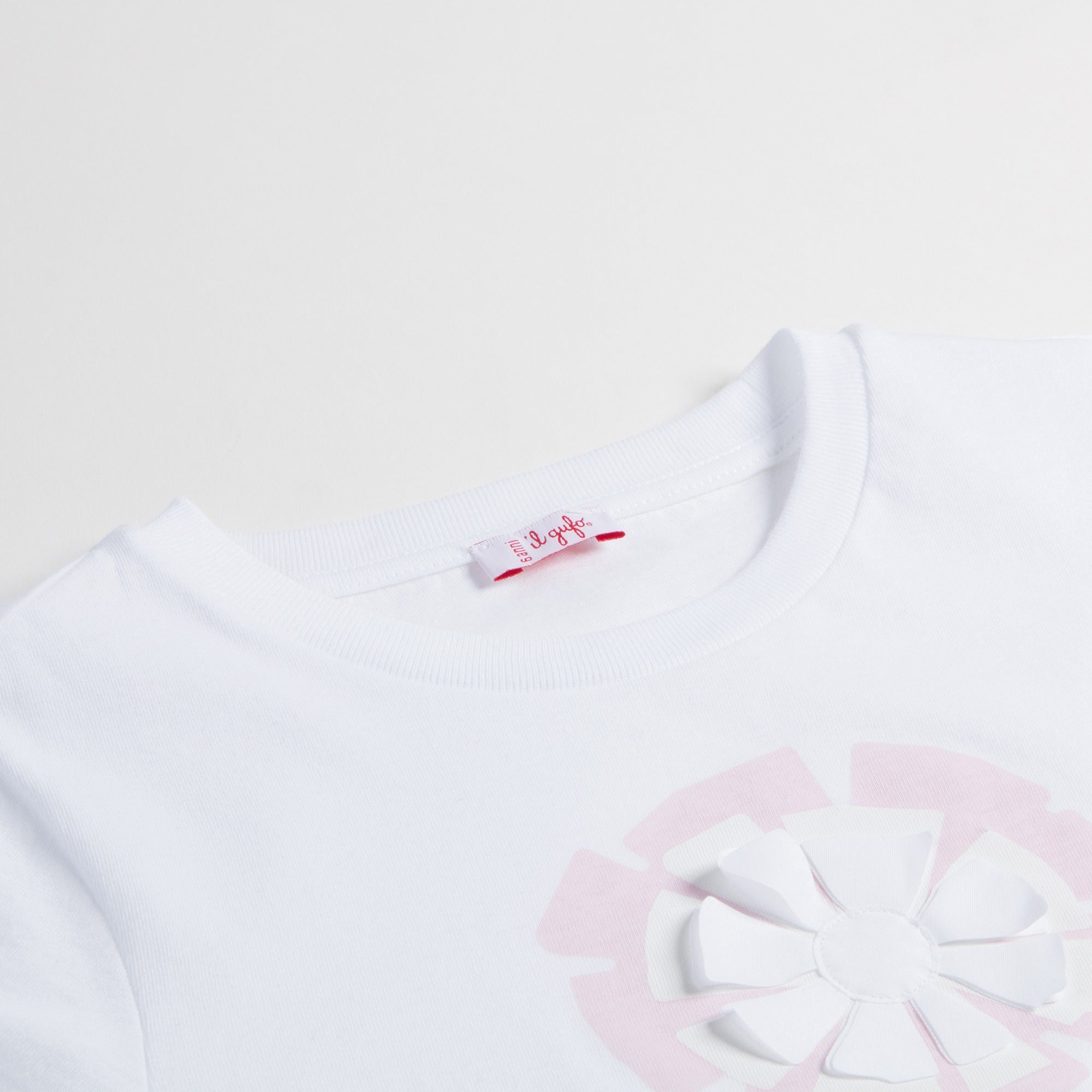 Girls White "Light  Pink  Flower" Cotton T-shirt