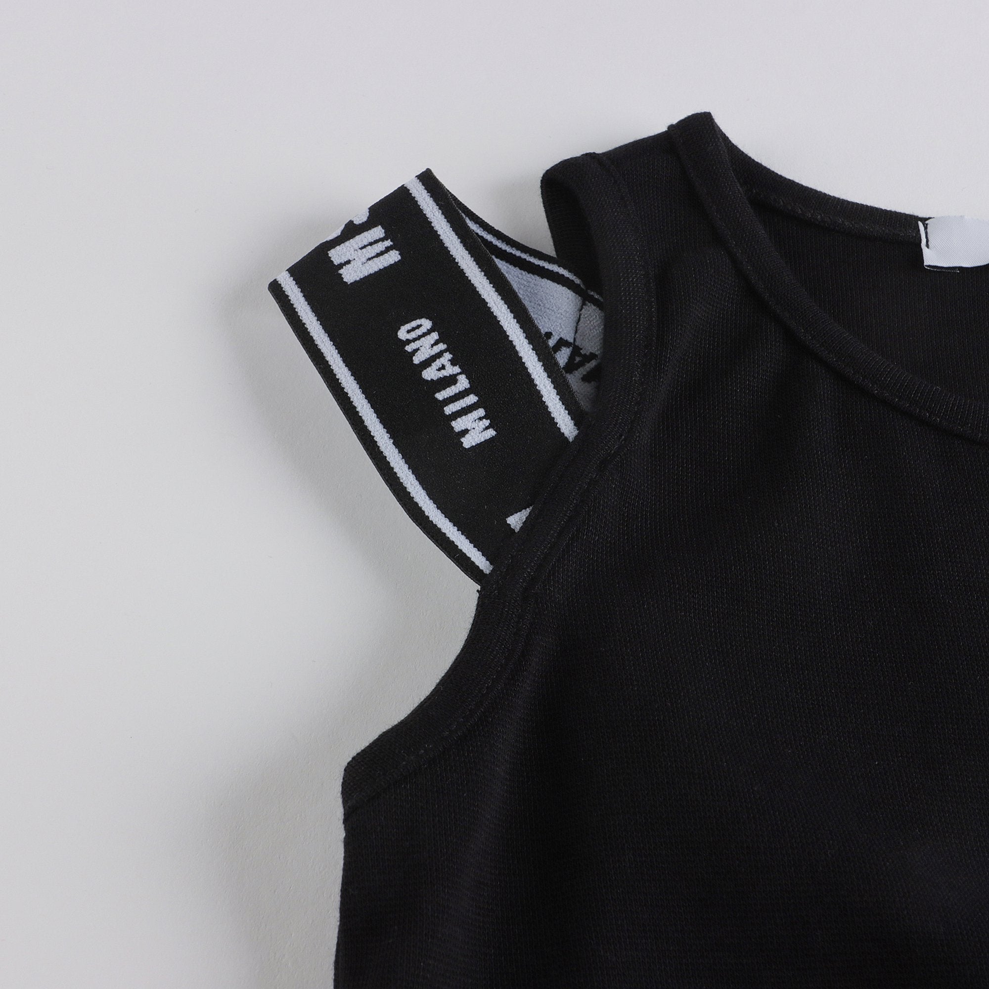Girls Black Cotton Vest Set