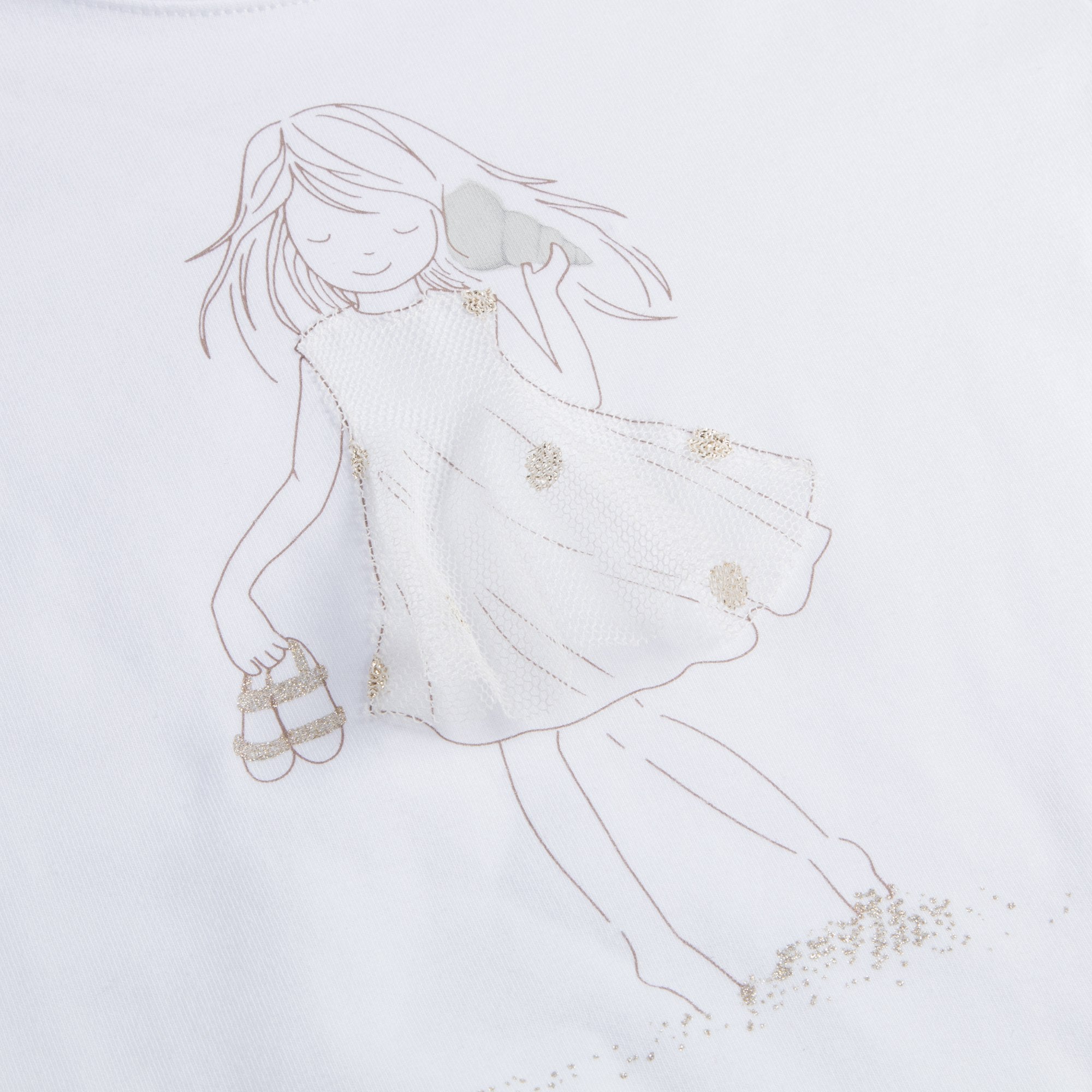Girls White "Gold Girls" Cotton T-shirt