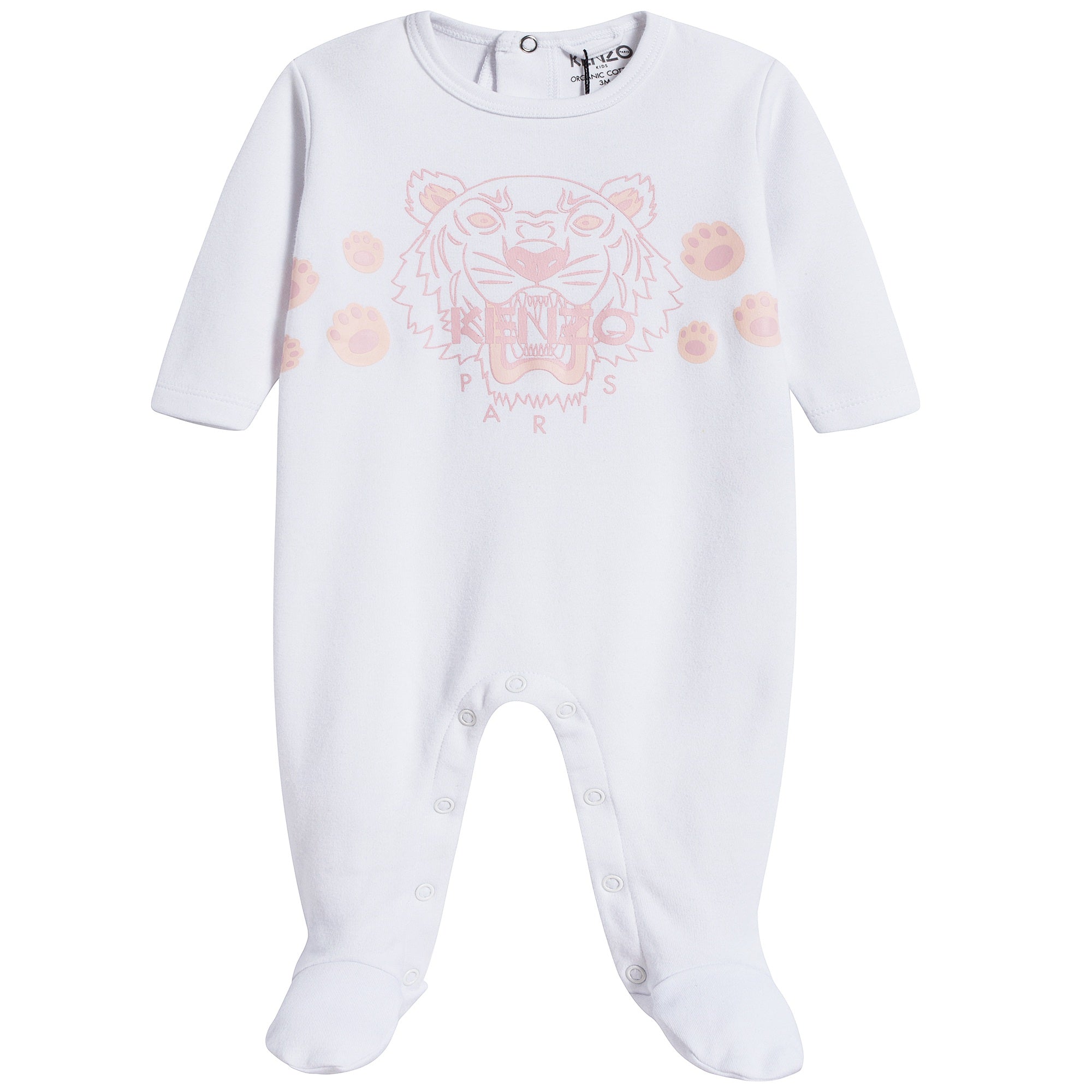 Baby Girls White Tiger Cotton Babysuit