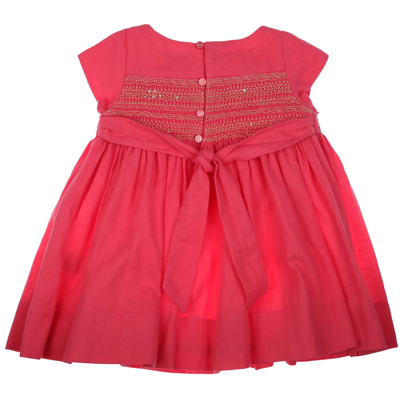 Girls Candy Pink Wool Dress With Gold Embroidered Trims - CÉMAROSE | Children's Fashion Store - 2