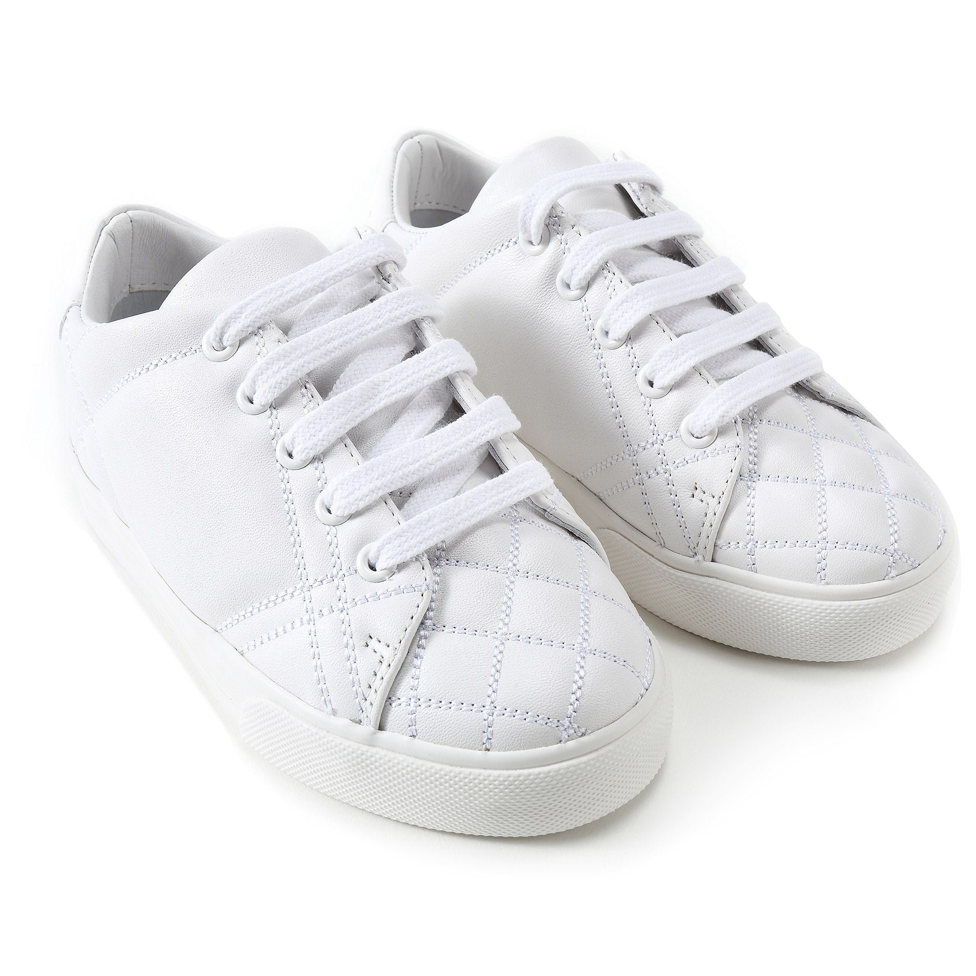 Baby Optic White Calf Grain Leather Trainers