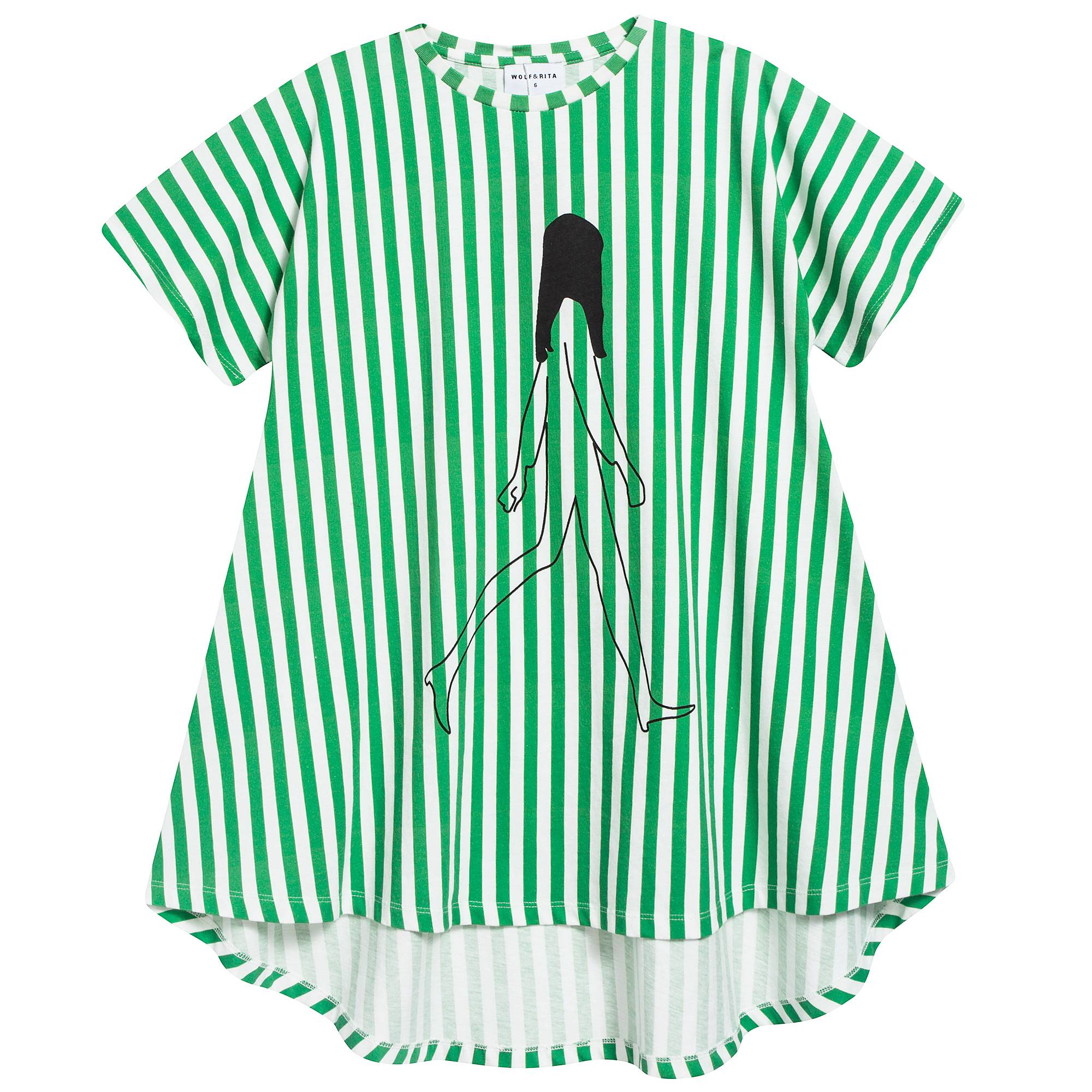Girls Green Stripes Cotton Dress