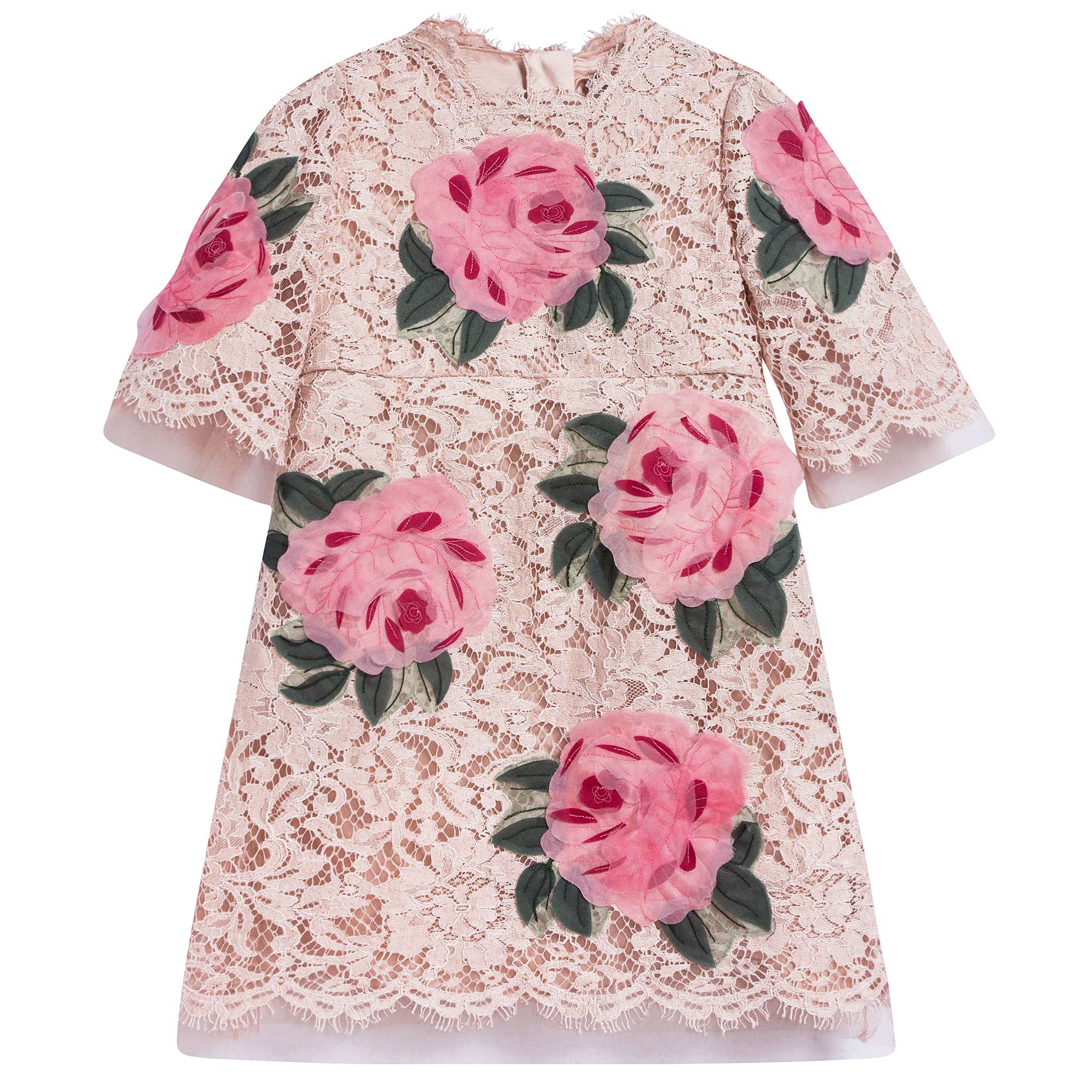 Girls Pink Roses Lace Dress