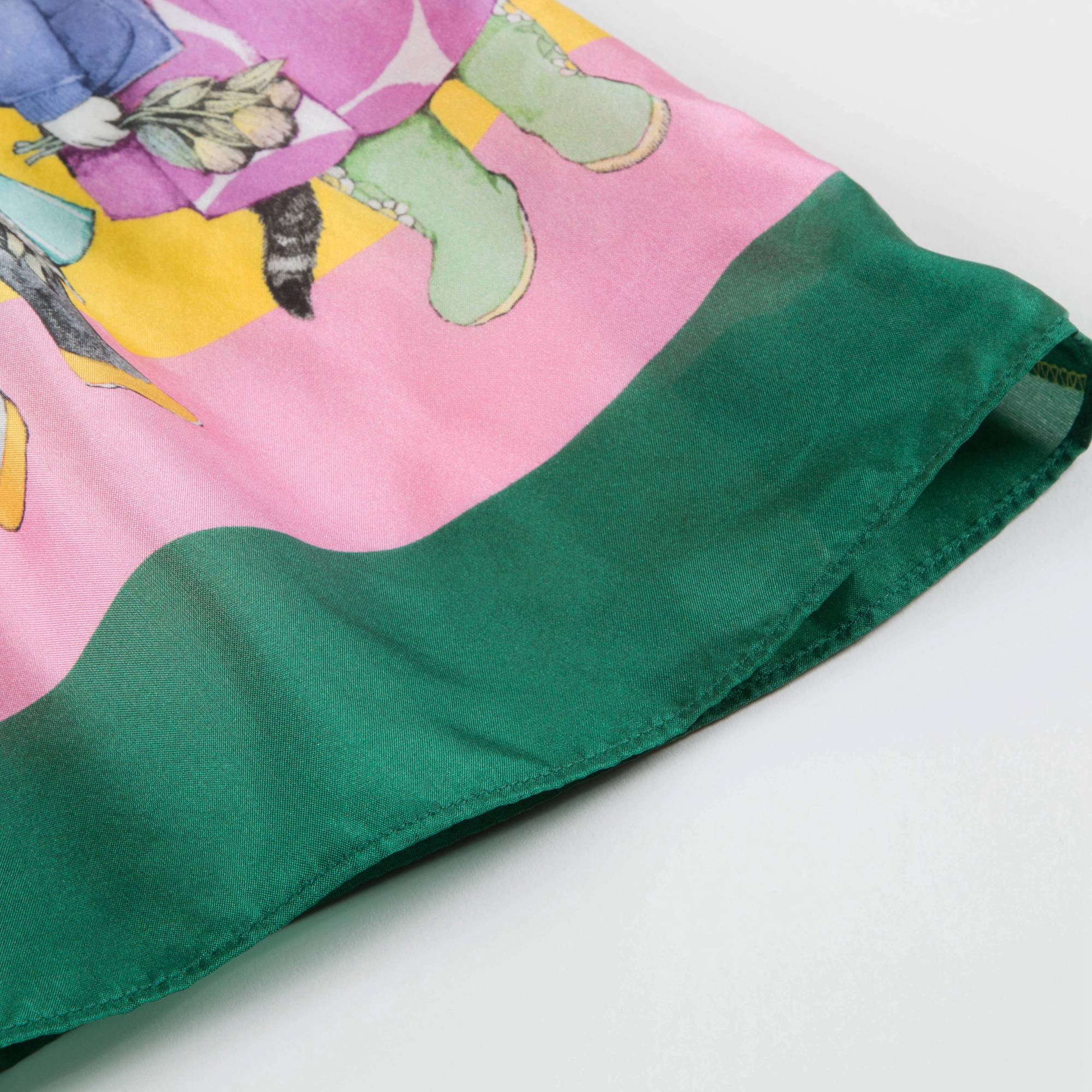 Girls Yellow & Blue Silk Cat Print Dress